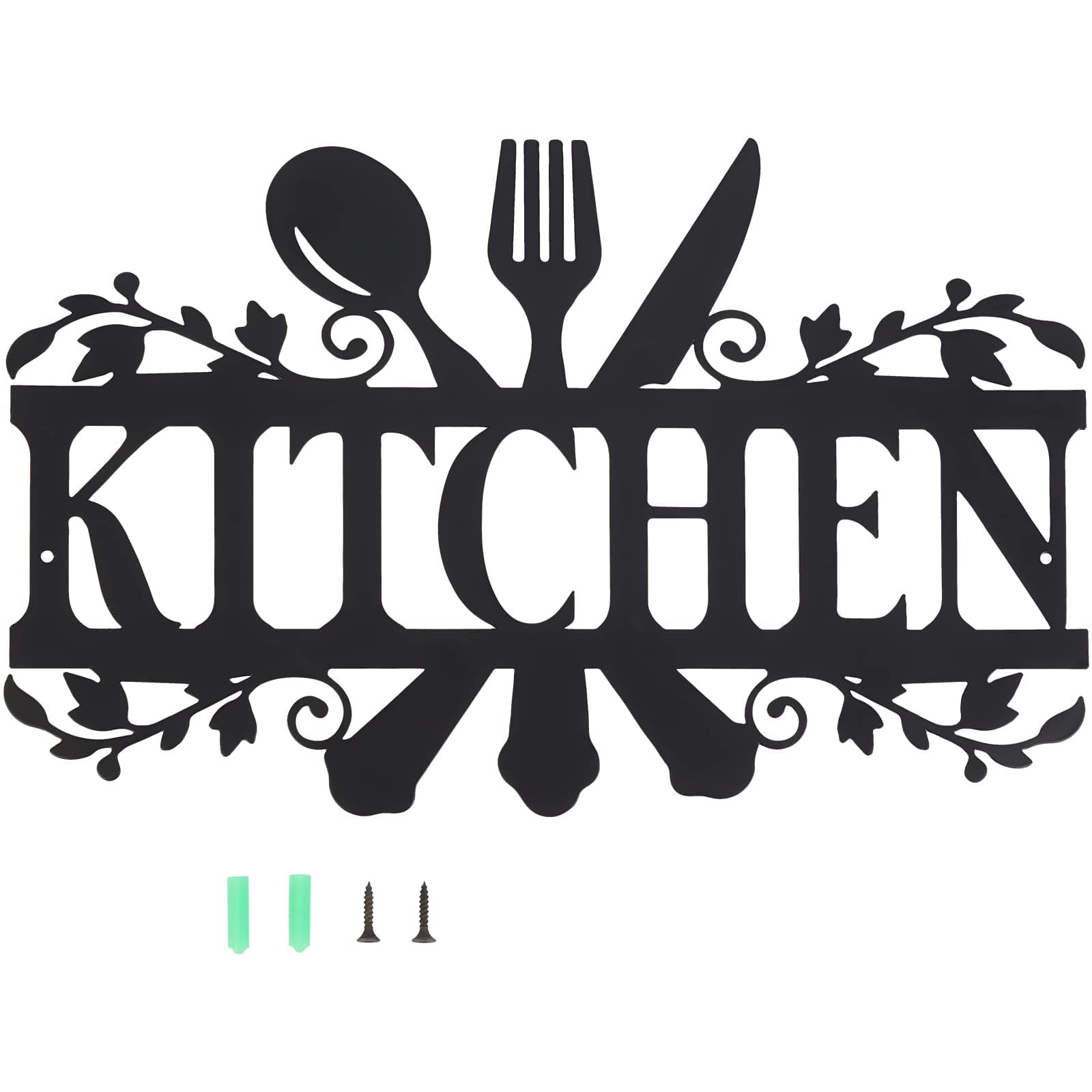 WEBEEDY Kitchen Fork Spoon Wall Decor Sign Rustic Metal Kitchen Wall Art Farmhouse Country Decorations Black for Home Walls, Housewarming Gift, Dining Room, 35x21cm/14 x 8 Inches