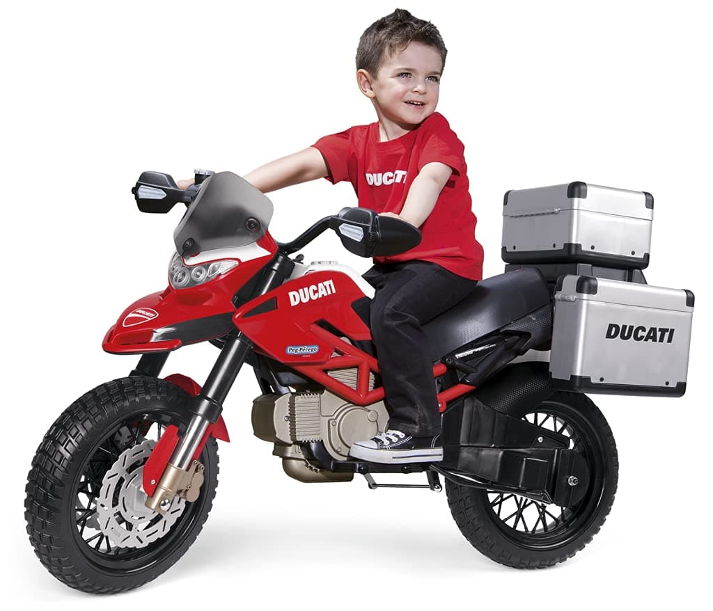 Peg Perego Ducati Enduro 12V Electric Ride-On Motorcycle for Kids – 2 Speeds, Rubber Wheels, Pedal Brake, Removable Stabilisers & Tour Packs, Off-Road Ready, Rechargeable Battery, Ages 3+, Red