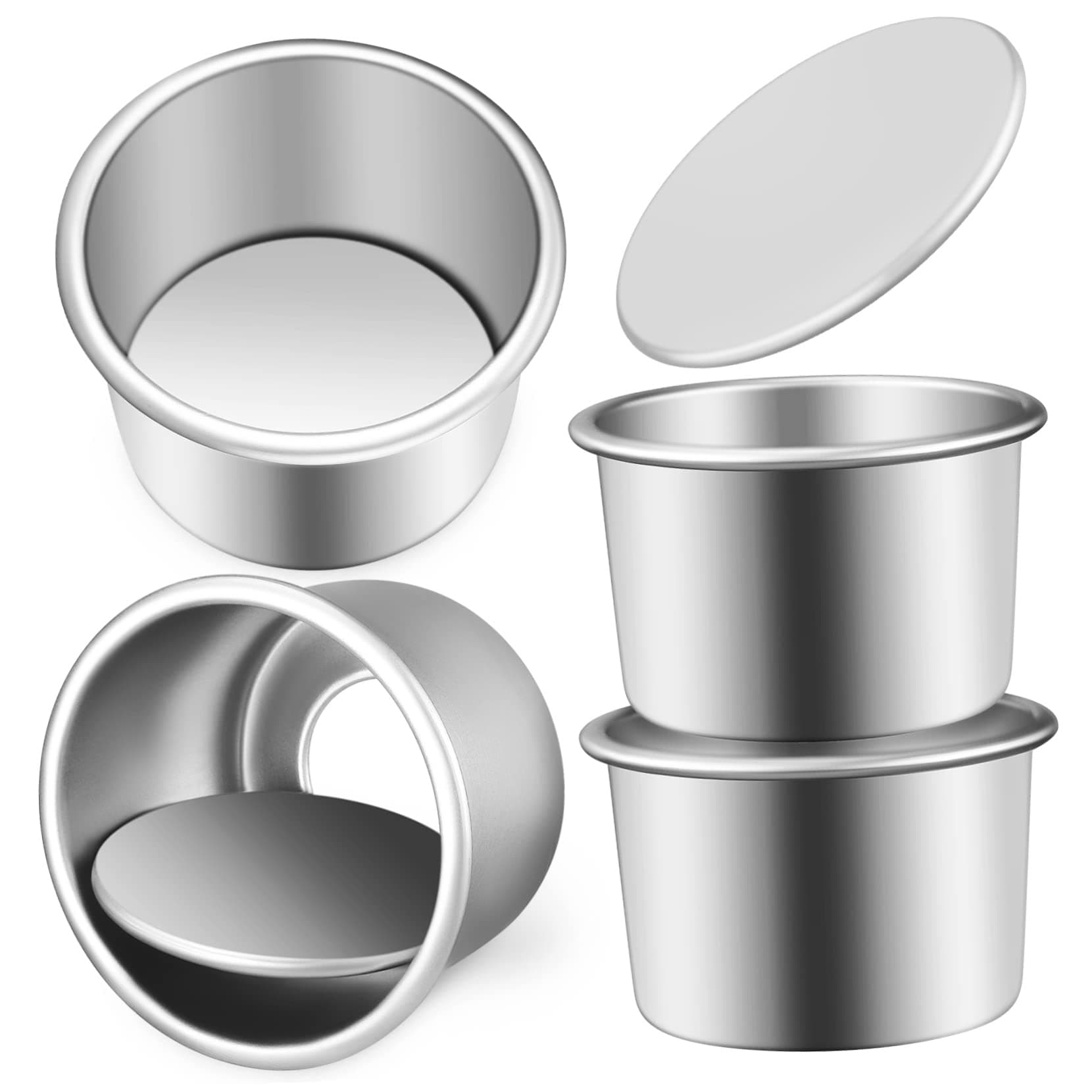 4 Pcs Cake Mold Cake Mesh Mould Mini Muffins 2inch Round Mini Cake Pan with Removable Bottom Mini Cake Tier Pan Bread Pan Baking Tin Baking Mold Aluminum Alloy Dessert Cup Egg Tart