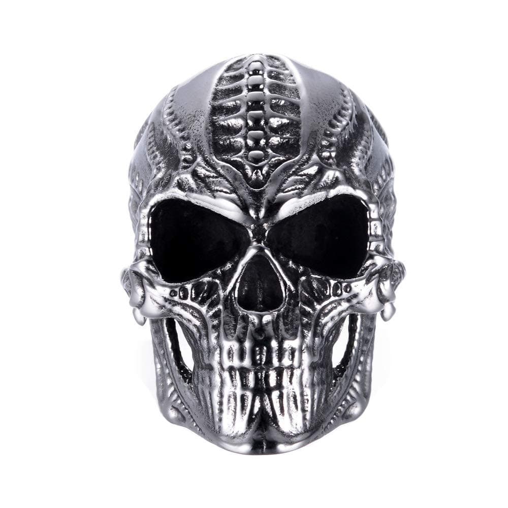 New Mens Stainless Steel Skull Head Ring Punk Skeleton Biker Band Vintage Silver Black Jewelry