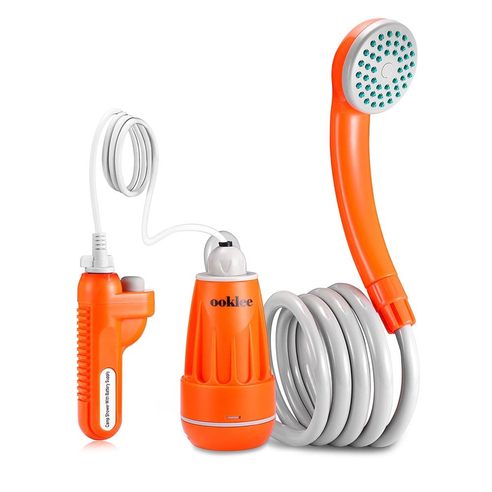 ooklee Portable Outdoor Camping Shower with Rechargeable Water Pump and Build-in Water Filtration System for Camping, backpacking,Hiking, Travel, Beach, Pool, Dog, Flowering Plants