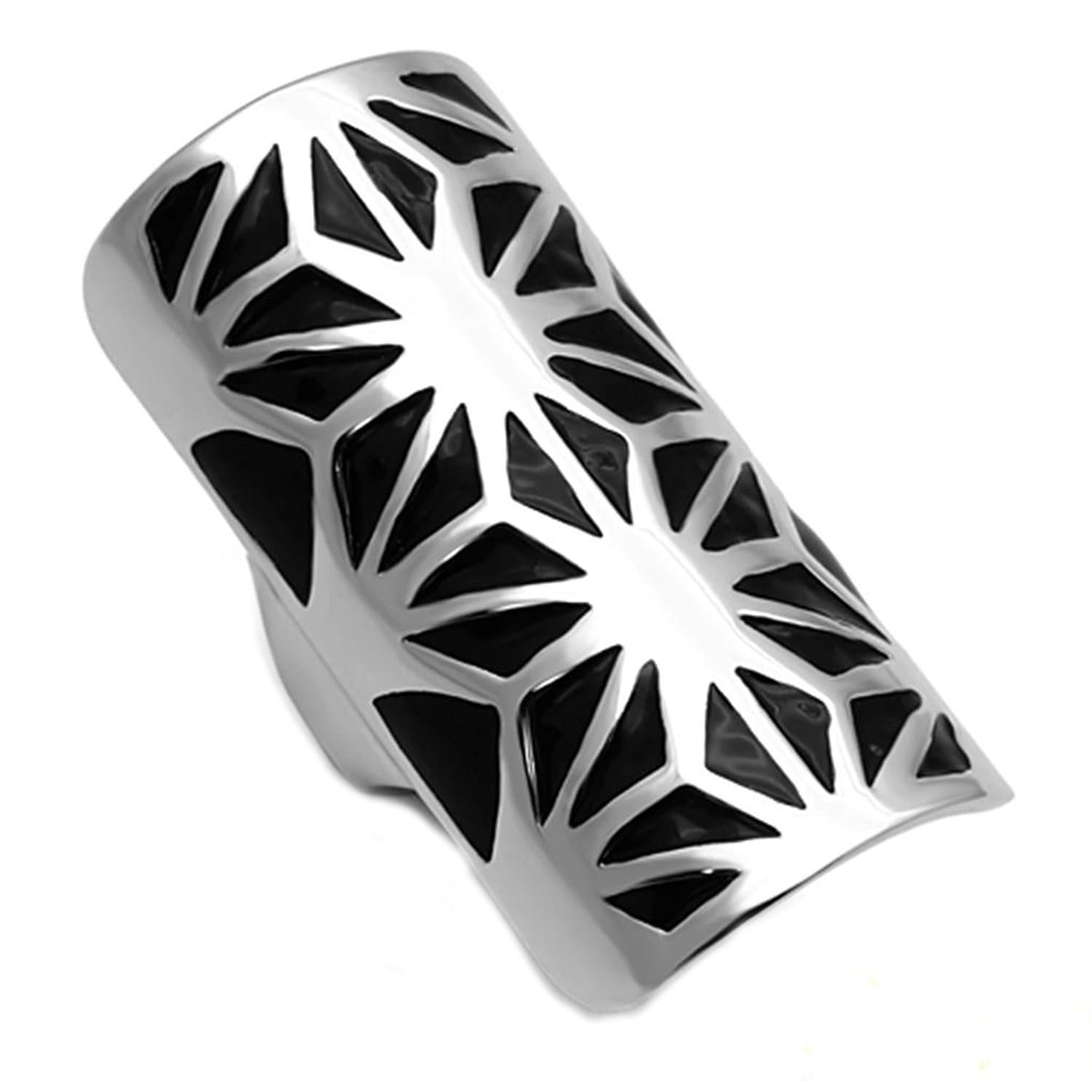 Black Epoxy and Stainless Steel Rectangular Fashion Ring TK918 Womens Size 6