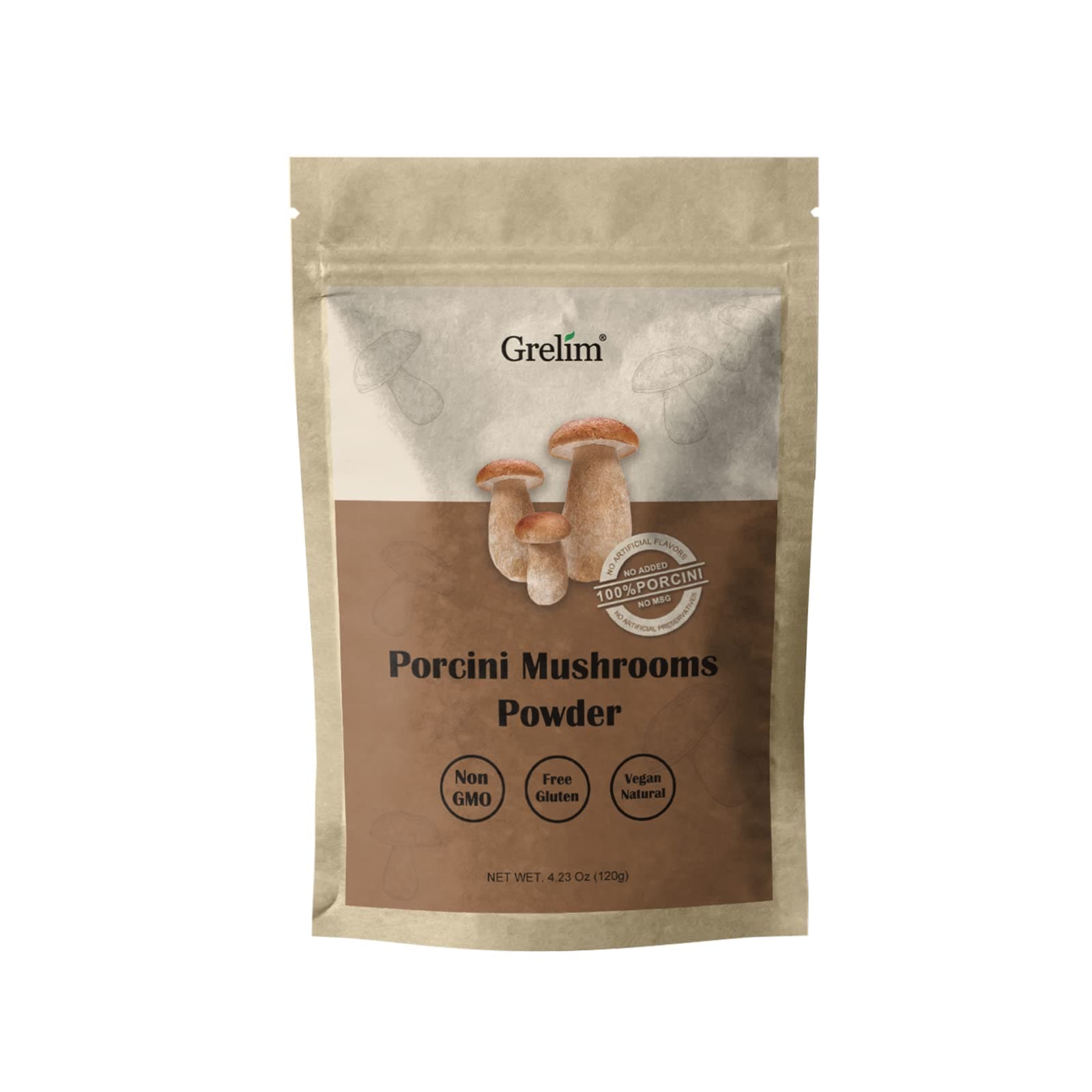 GRELIM Porcini Powder 4.23 Oz, Wild Fresh Dried Porcini Mushroom Powder, No Additives All Natural, Adds Great Depth of Flavor to Stews, Soups, Sauces 120g