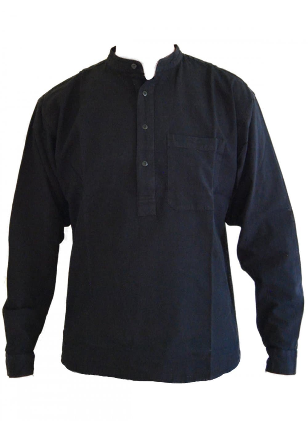 Navy Blue Grandad Collarless Shirt Cotton