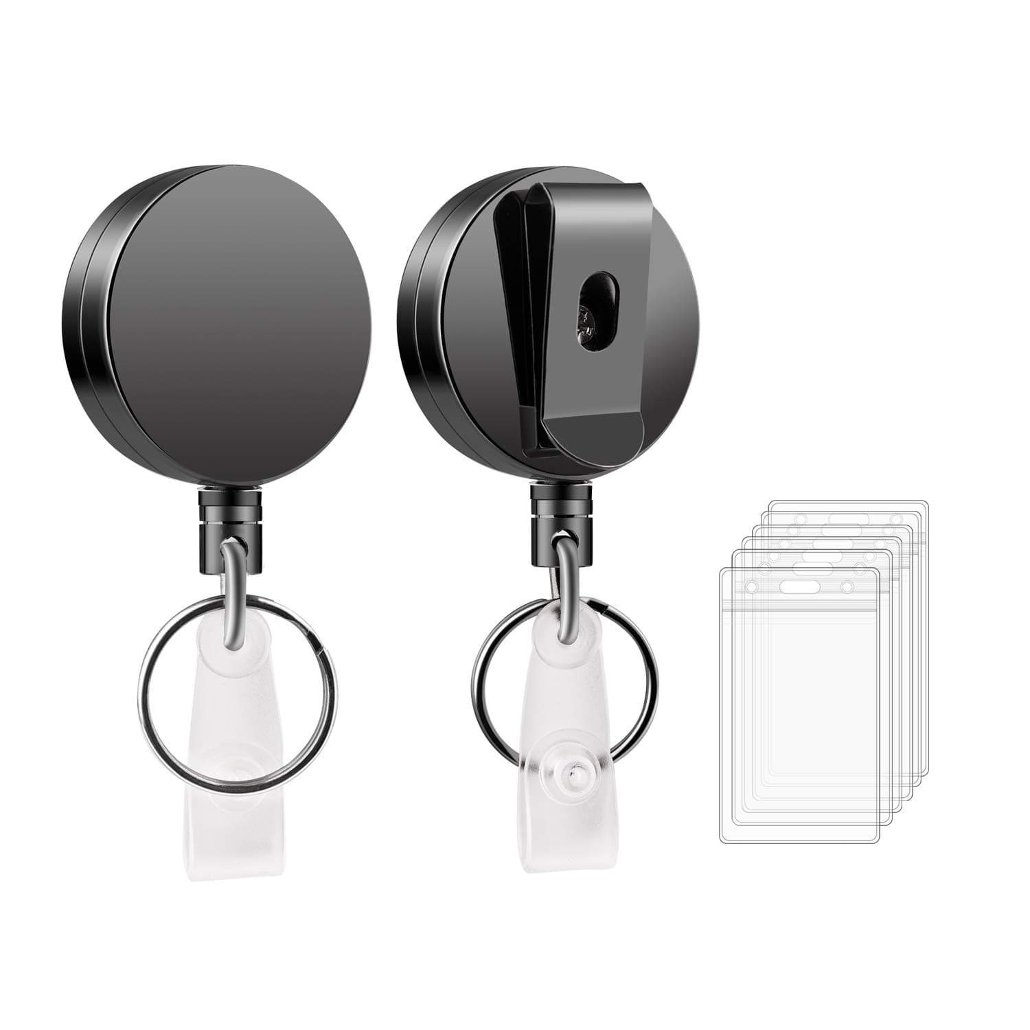 Retractable Badge Holder Reel Clip - LezGo Metal Heavy Duty ID Badge Holder 2 Pack with Belt Clip Key Ring for Name Card Keychain and 27.5 Inch Steel Wire Cord