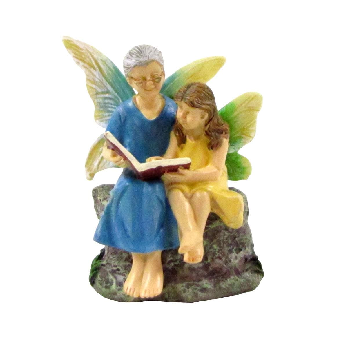 Treasure Gurus Mini Fairy Girl Grandma Reading Figurine Garden Accessory Outdoor Decor Ornament