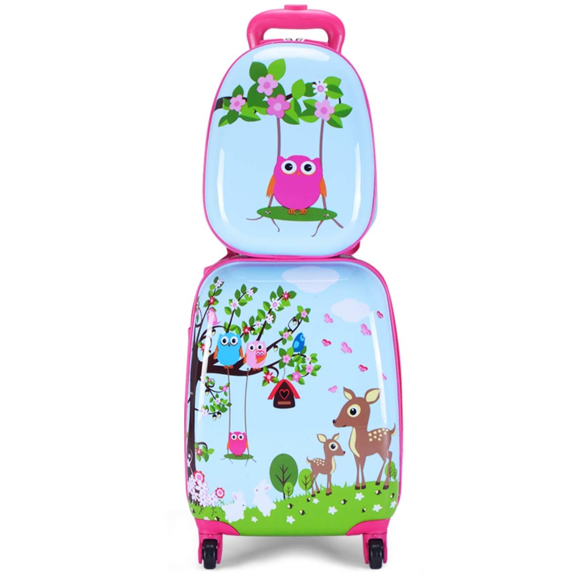 GYMAX Kids Carry On Luggage Set, 12" & 16" 2PCS Rolling Suitcase