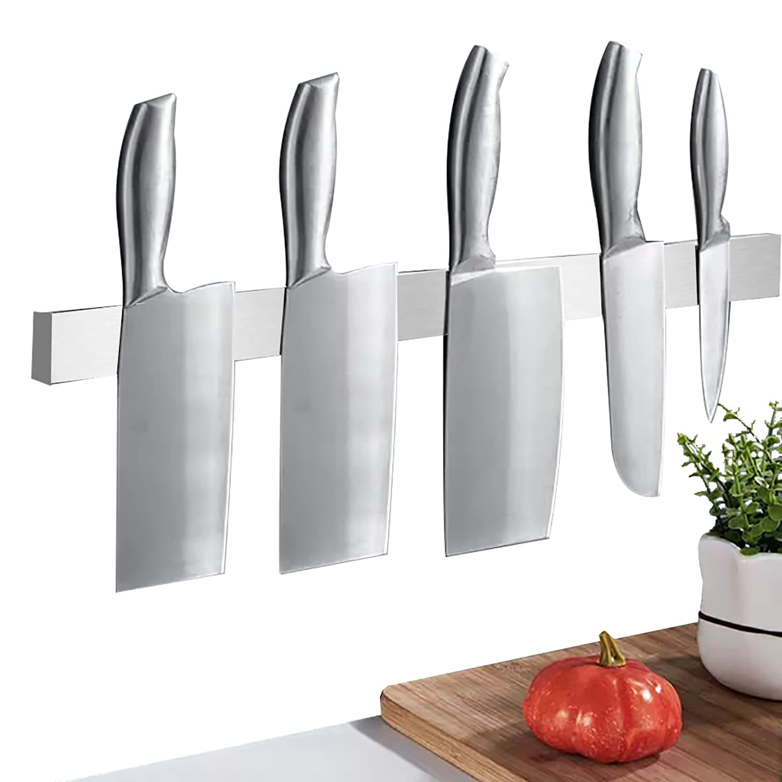 Magnetic Knife Holder 16 Inch Magnetic Knife Strip Wall Mount Kitchen Magnet Knife Bar Utensil Tools Organizer Knife Rack Self-Adhesive or Drilling Stainless Steel Secure Knife Storage Protection