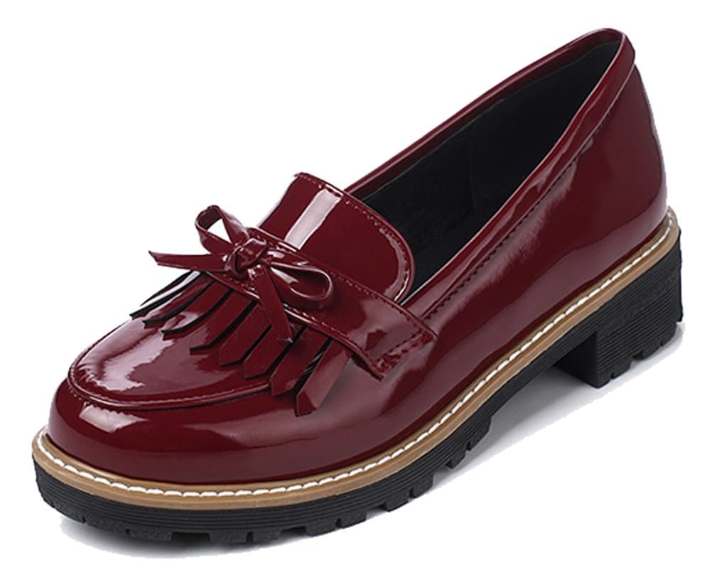 HiTime Women's Cute Tassels Waterproof Loafers School Teens Girls Oxfords Dress Flats Shoes Size 2-8.5