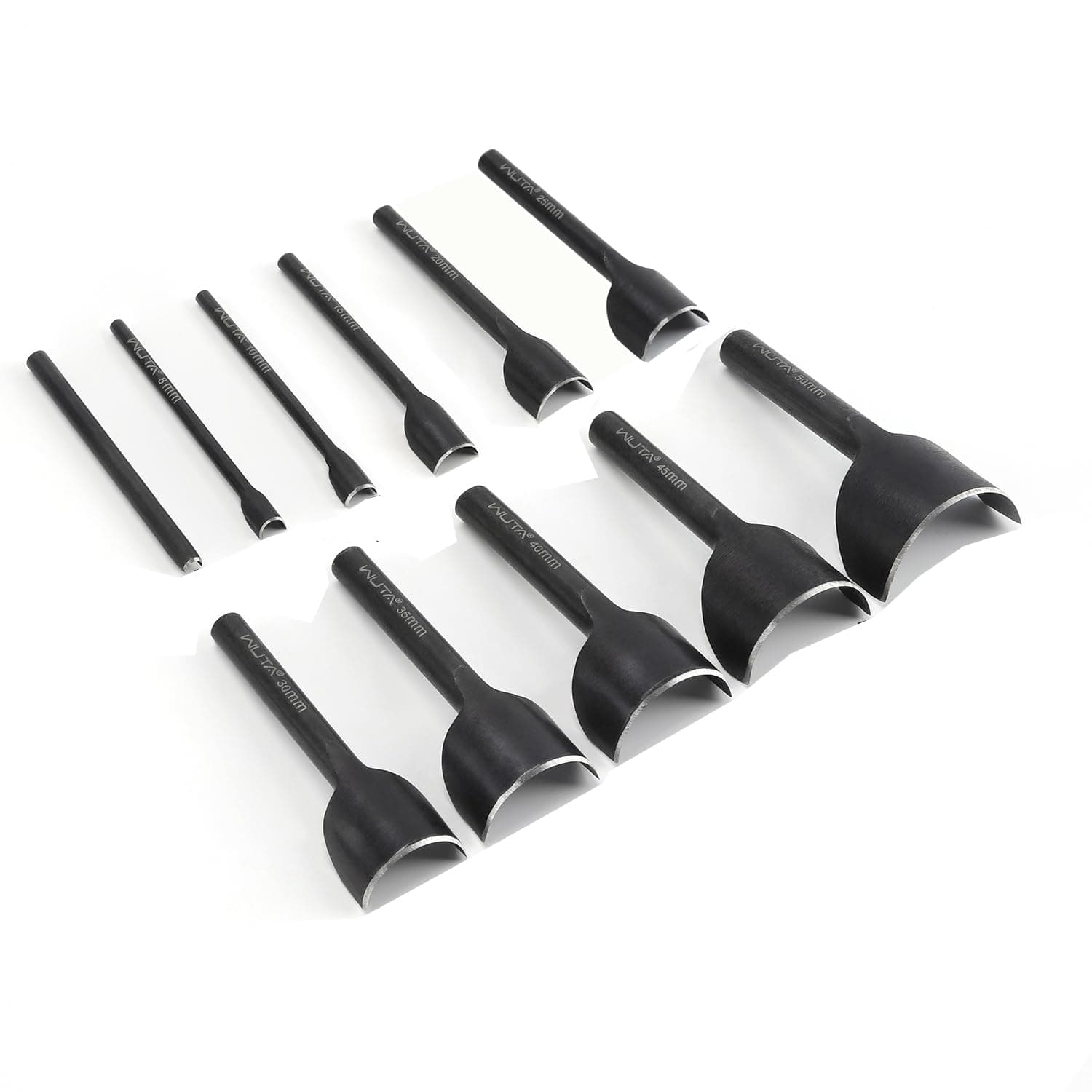 WUTA Half-Round Punch Set,Black Carbon Steel Leather Craft Tools,Leather Hole Punch Tool for Wallets,Strap Belts,Bags(11Pcs)