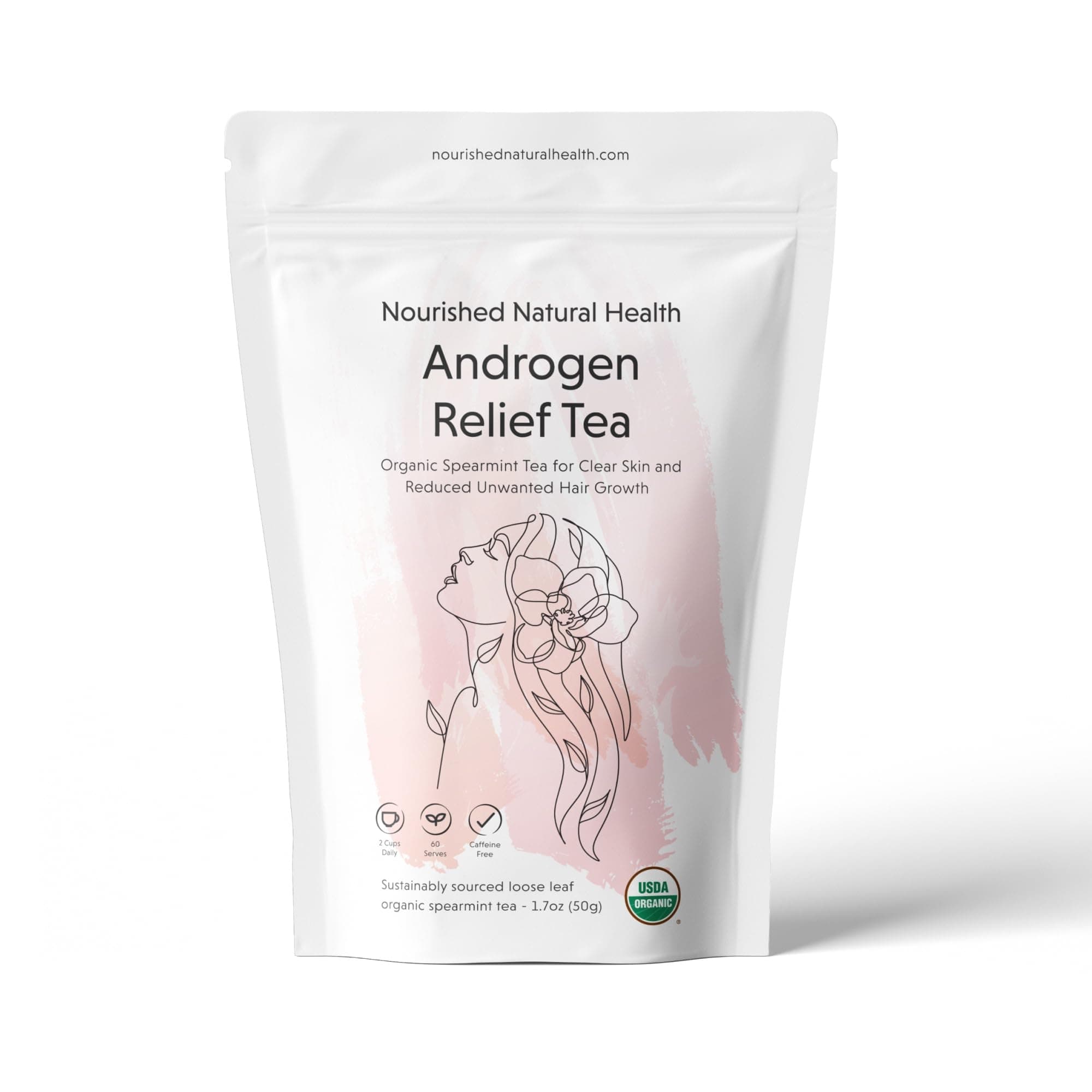 Nourished Natural Health Androgen Relief Spearmint Tea - Hormone Balance Organic Herbal Spearmint Tea for Clear Skin and Reduced Unwanted Facial Hair Growth in PCOS - 1 Bag