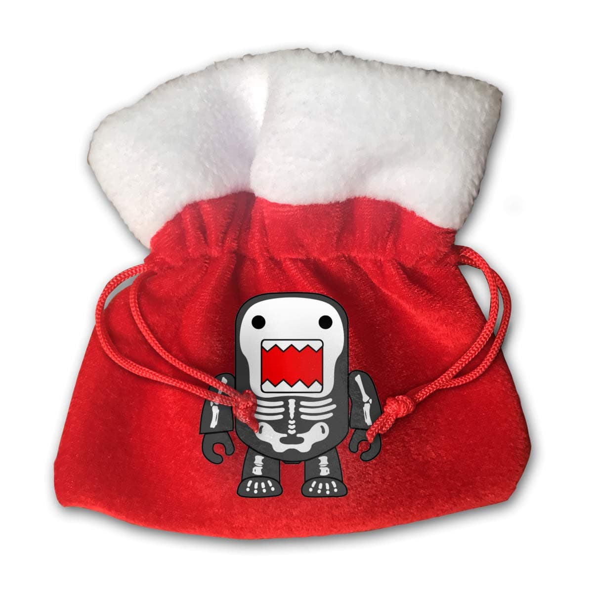 NRIEG Funny Cool Domo-kun Skeleton Christmas Candy Bags Santa Claus Gift Treat Sacks with Drawstring Xmas Stocking Ornaments Decor Handbag