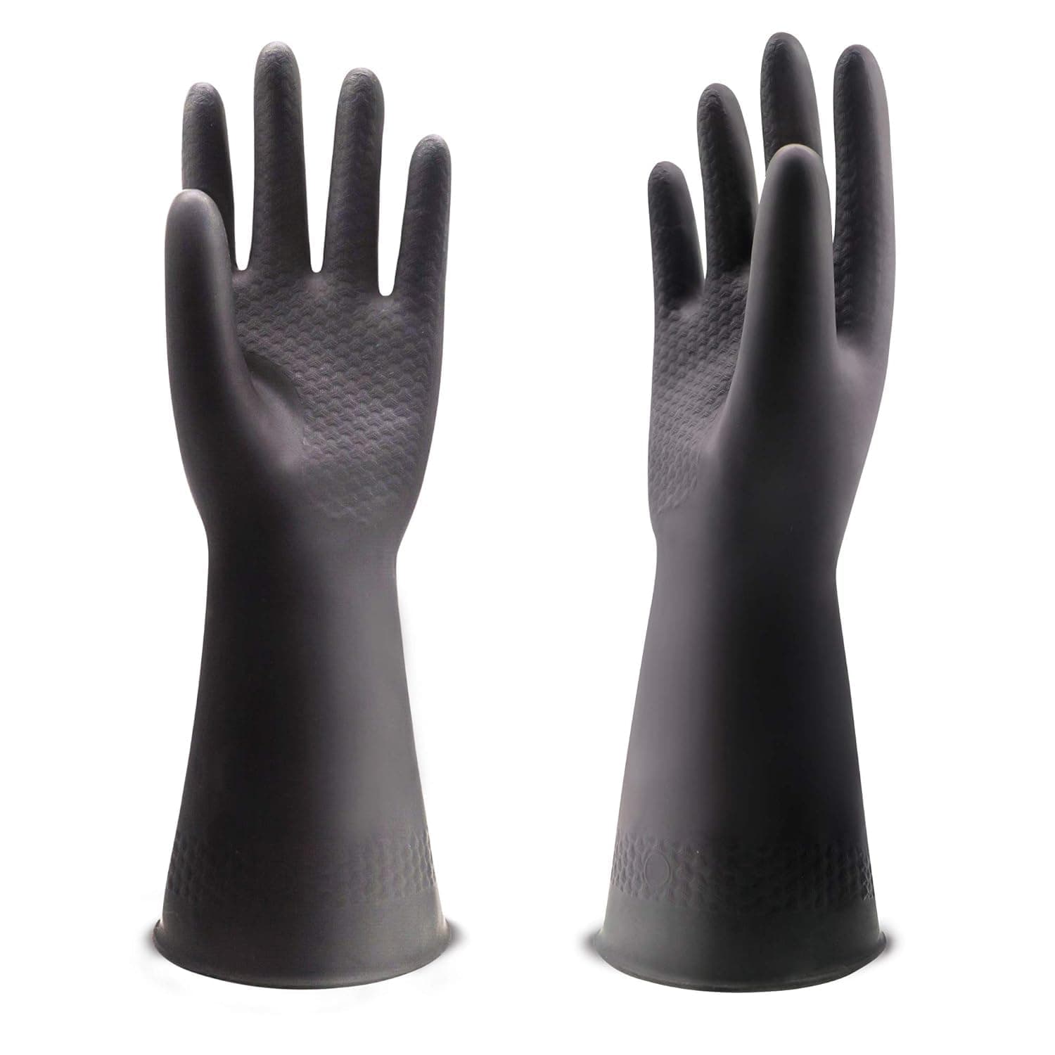 Chemical Resistant Gloves, Work Heavy Duty Industrial Rubber Gloves,12.2",Black 1 Pair Medium