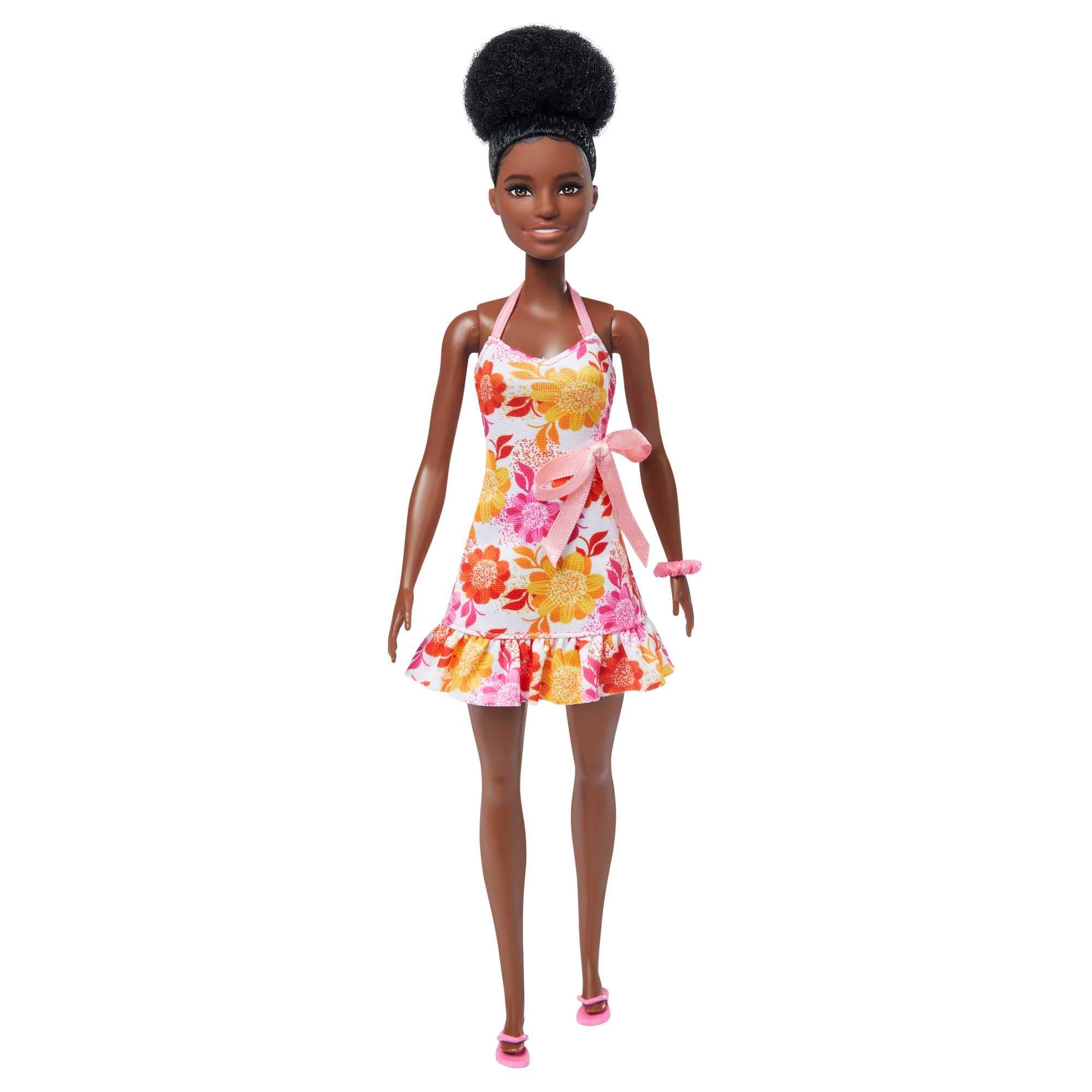 Loves the Ocean Doll with Natural Black Hair Wearing Pineapple Dress & Accessories, Fashion Doll & Clothes Made from Recycled Plastics