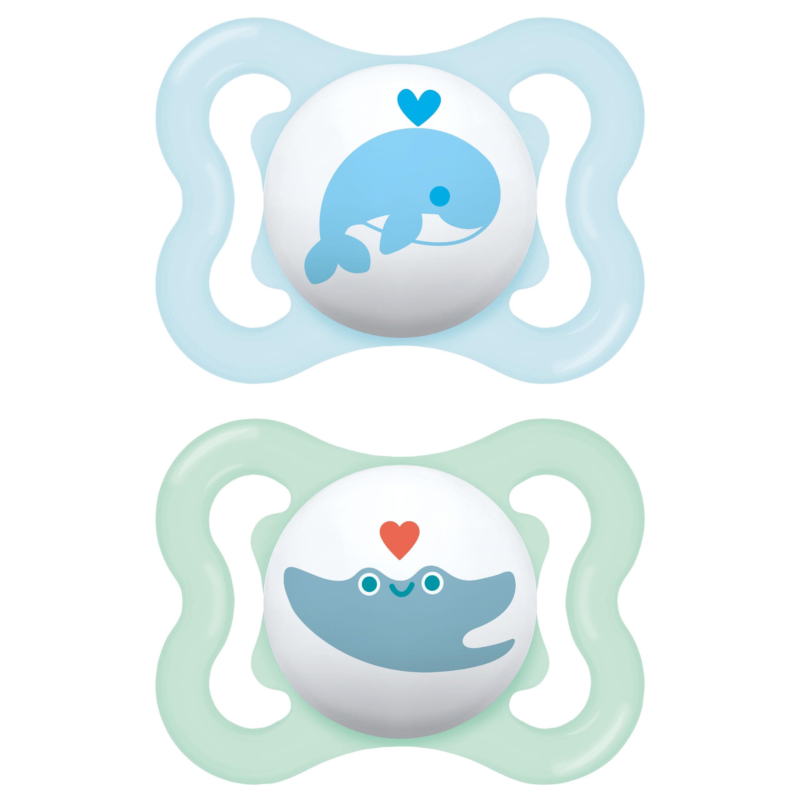MAMAir Soothers | 0-6 Months | 2 Pack | Newborn Dummies | Comes in Dummy Steriliser Case | Sustainable Materials | Baby Accessories for Newborn | Blue/White (Various Designs)
