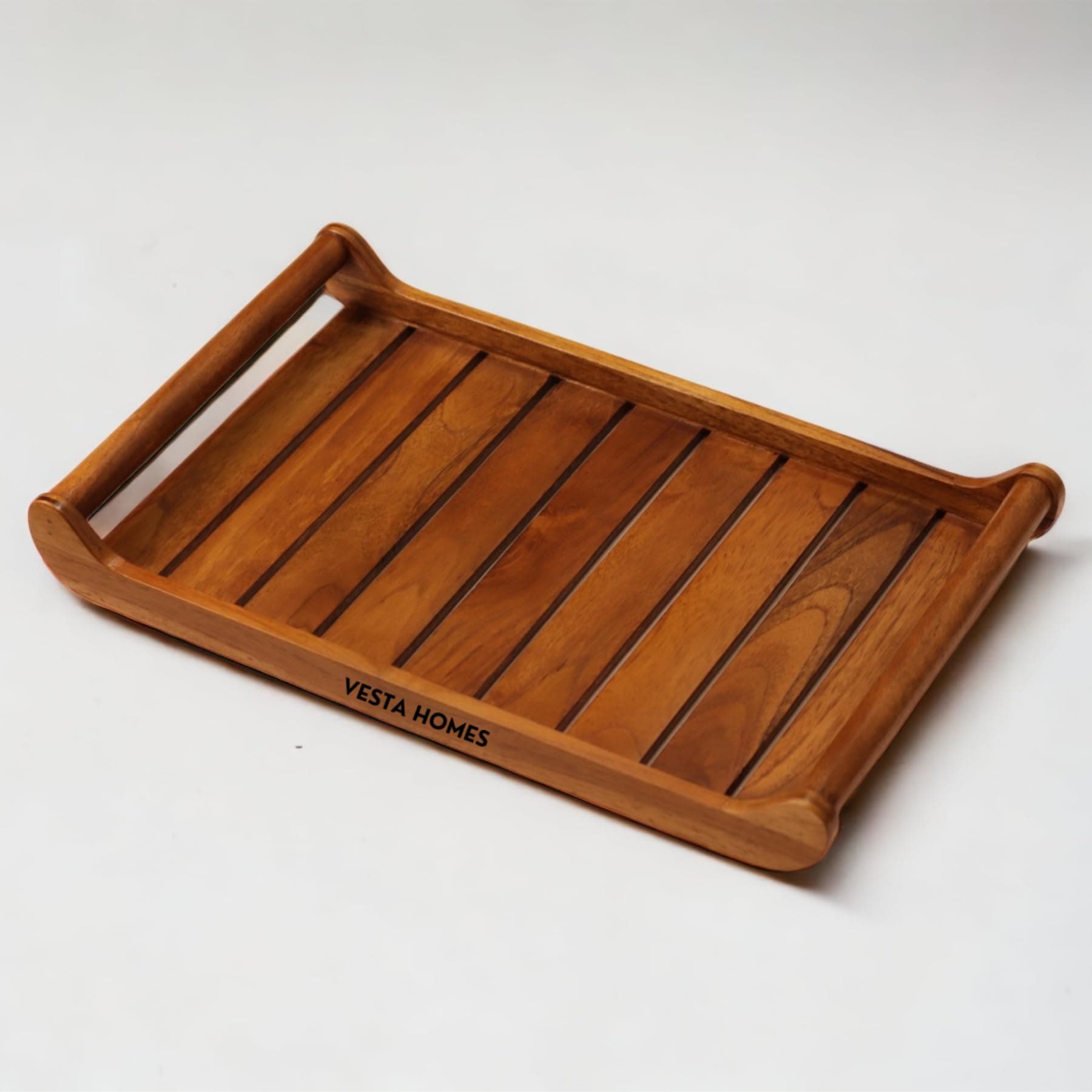 Vesta Homes Teak Wood Serving Tray for Home, Kitchen, Breakfast, Restaurant, Office Organizer, Dining Table | Premium Wooden Tray | 45.5 x 30.5 x 6 cm | Handmade in India
