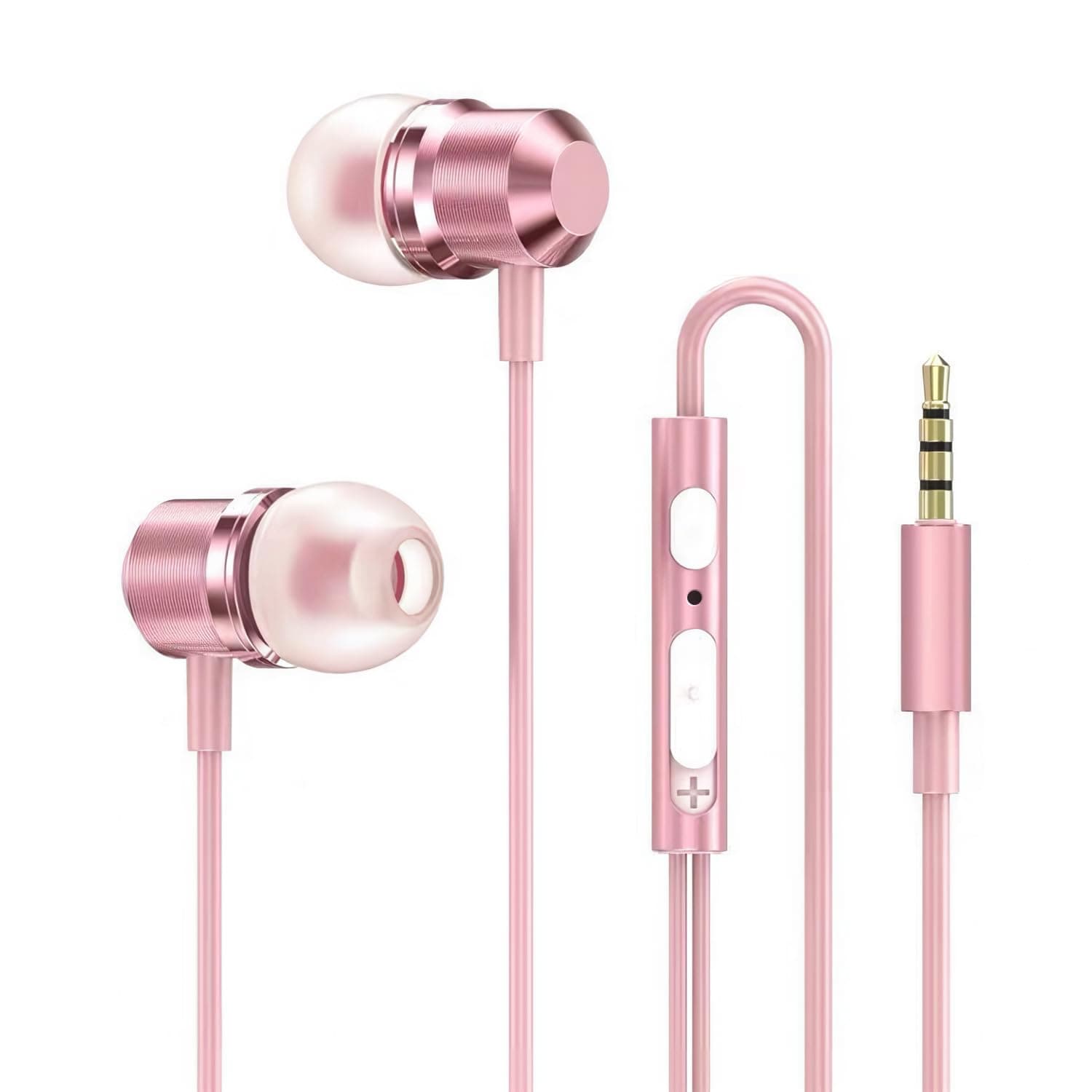 Rose Gold Earbuds Wired in Ear, Stereo Bass Earphones with Micphone, Sport Running Headphones with Volume Control, Women Earphones Compatible with Smartphones Mp3 Tablet Laptop