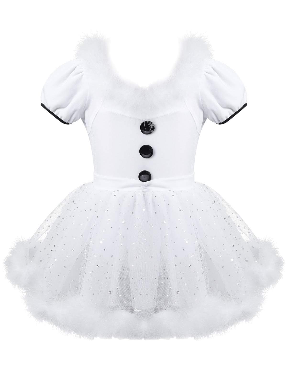 iEFiEL Kids Girls Halloween Christmas Snowman Costumes Short Sleeves Ballet Tutu Dress Figure Ice Skating Dress White 4