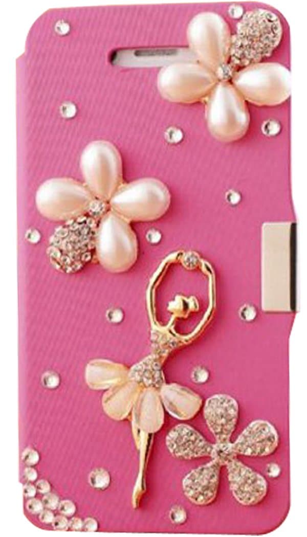 Candymaker Handmade 3D Bling Crystal Diamond Ballet Dancing Girl Flower Rhinestone Design Magnetic Flip Style Leather Wallet Case Cover For SAMSUNG GALAXY S5/GALAXY SV/GALAXY S V + Stylus + 2 In 1 Winebottle style Phone Charm/Anti-dust Plug