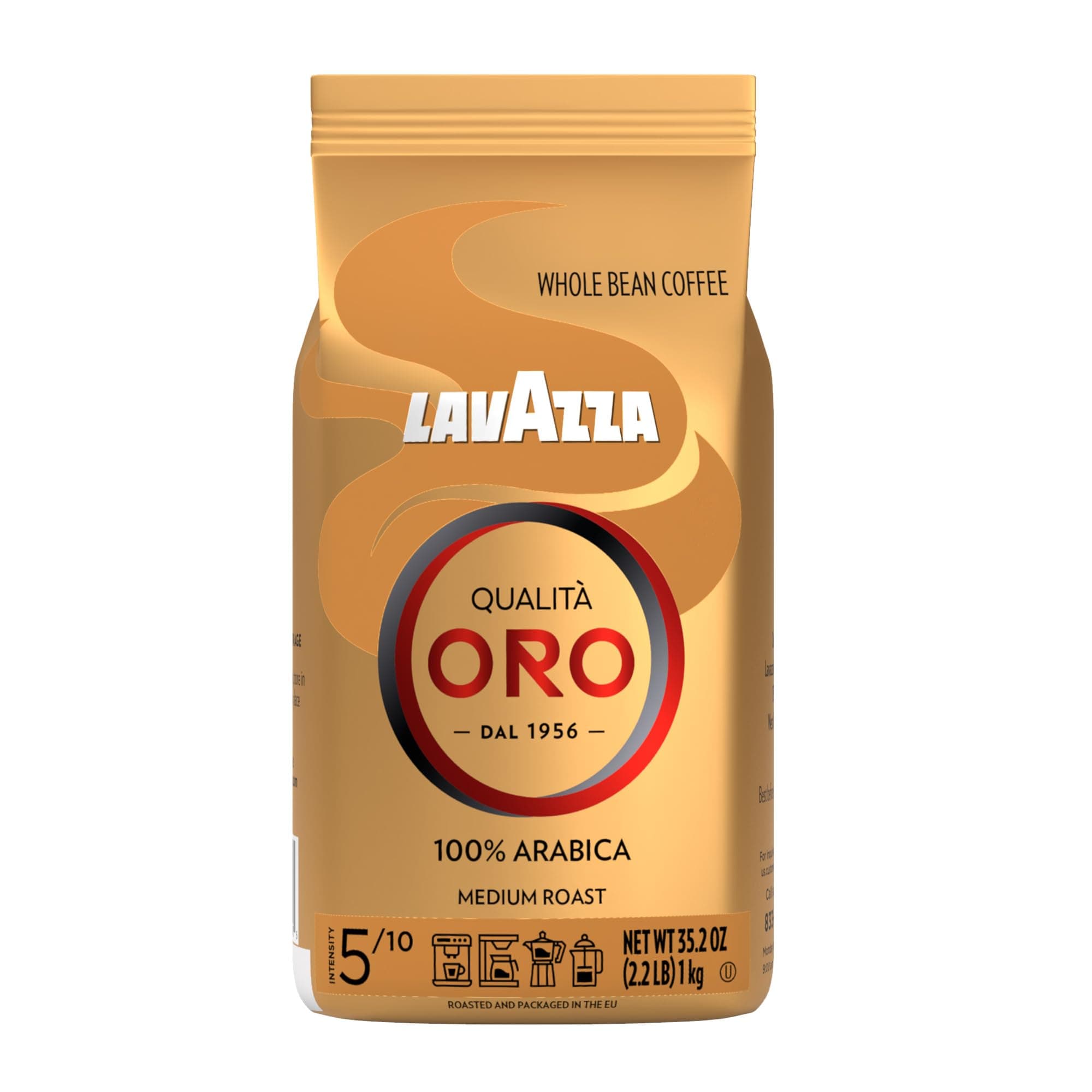 Lavazza Qualità Oro Whole Bean Blend, Medium Roast, 2.2 Pound (Pack of 1) ,100% Arabica, Central America & African highland origins, Fruity & Aromatic