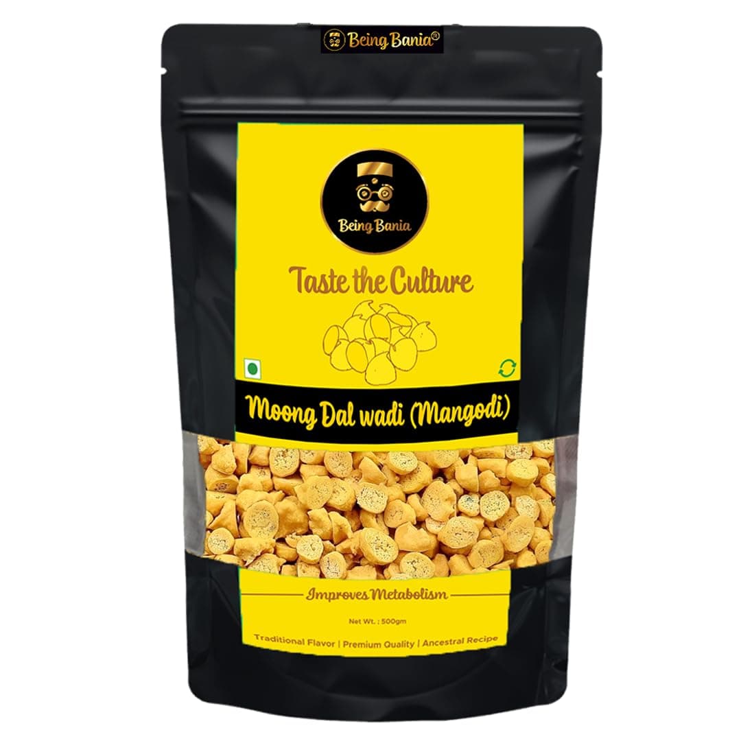 Being Bania Homemade Rajasthani Mangodi / Mungori Wadi / Badi, 500 Gms | Hand made | Made with Moong Daal | Rich in Protein | Premium Ingredients | No Added Preservatives | Ready to Cook |