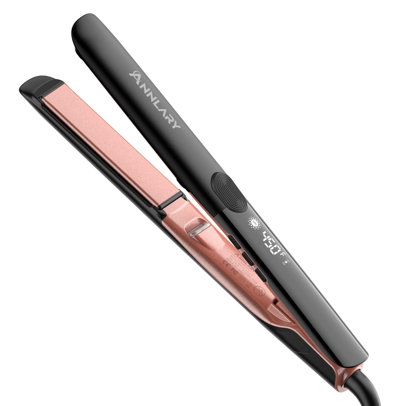 Hair Straightener 1 Inch Flat Iron and Curler 2 in 1 Titanium Ceramic Ionic Dual Voltage Straightener with Heat-Resistant Silicone, for Less Frizz, Shinier & Smoother