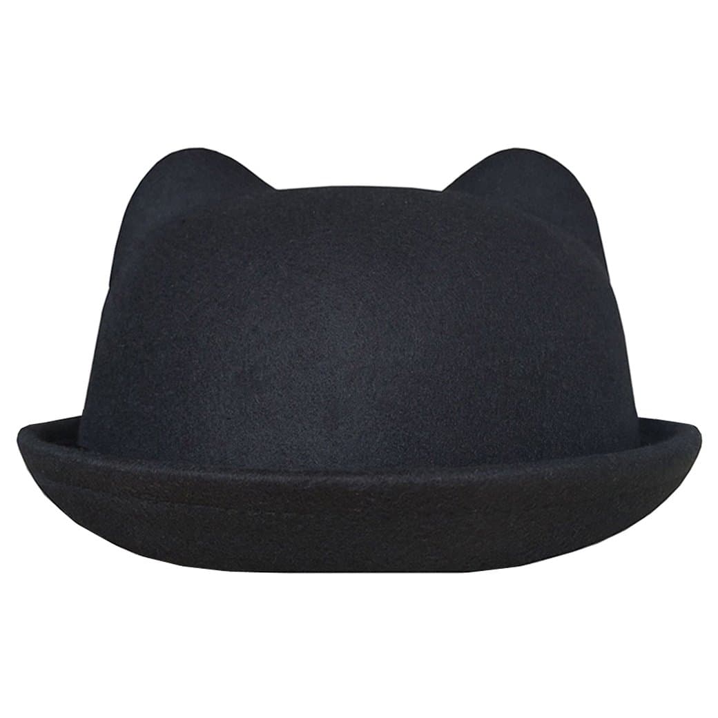 Lujuny Cute Kid Wool Bowler Hats - Girls Boys Derby Fedora Caps with Roll-up Brim