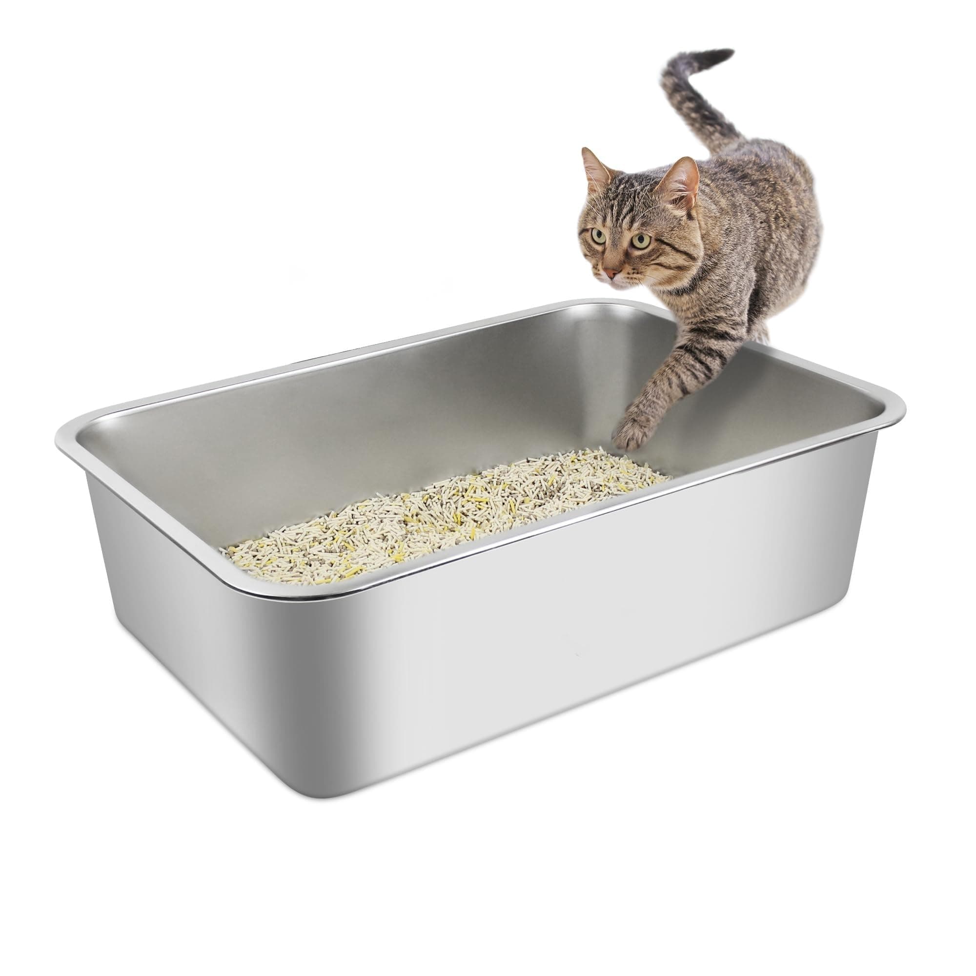 ORCHID M® 19.7"x13.8"x5.9"Stainless Steel Cat Litter Box High Side Cats Toilet Kitten Litter Pan, Pet Cleaning Tool for Big and Small Cats, Rabbits, Splash-Proof and Non-Stick Cat Poop Box odorless