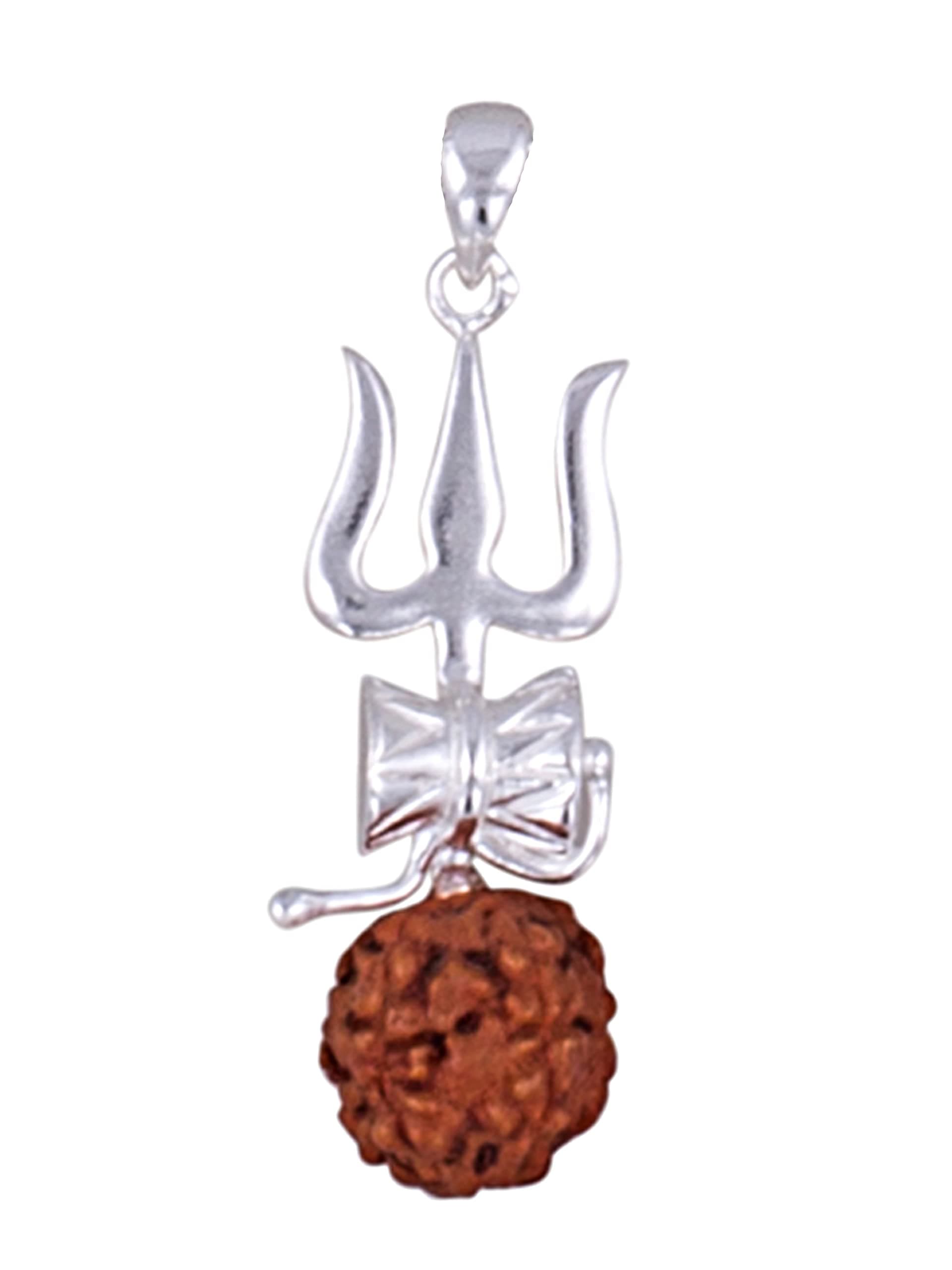 Ahilya Jewels 92.5 Sterling Silver Shiva Trishul Rudraksha Pendant for Men And Women