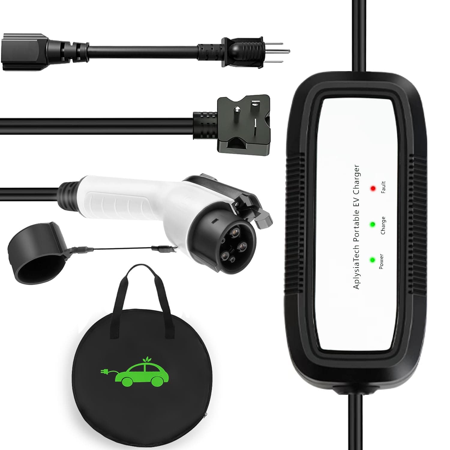 AplysiaTech Level 1+2 EV Charger, 16Amp 120V /240V, Portable Electric Vehicle Charger,25Ft Charging Cable NEMA 6-20 Plug NEMA 5-15P Adapter, Plug-in Home EV Charging Station for SAE J1772 EVs