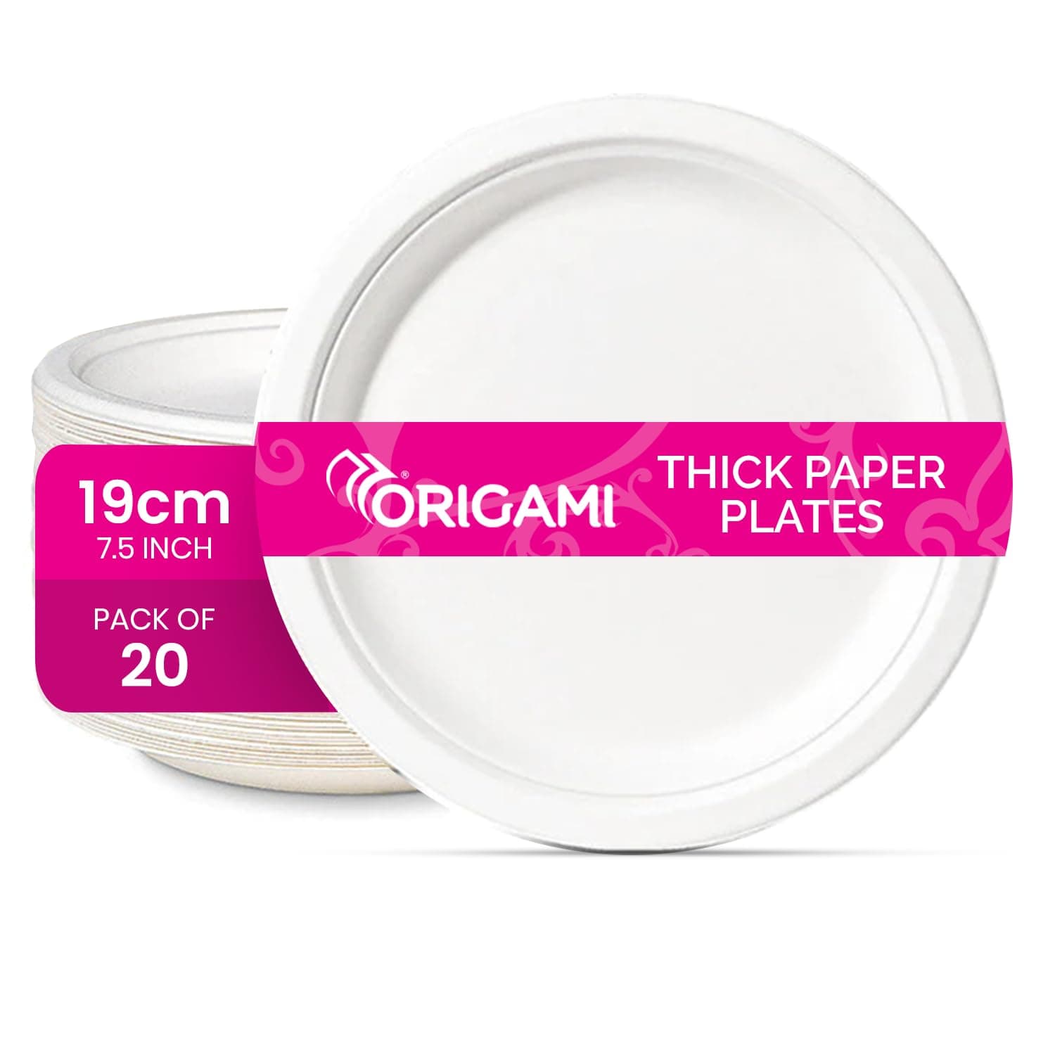 Origami 7.5 Inches Round Disposable Bagasse Thick Paper Plates | Eco Friendly & Biodegradable Sugarcane Paper Plates | Perfect for Parties, Picnics, & Festive Occasions- Pack of 20 Pcs