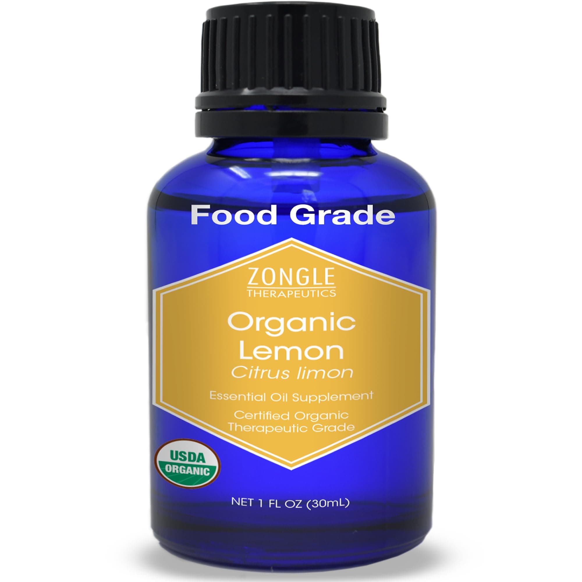 Organic, Lemon Essential Oil, Food Grade, for Cooking, Baking – 100% Pure, Lemon Oil, by Zongle Therapeutics, 1 OZ