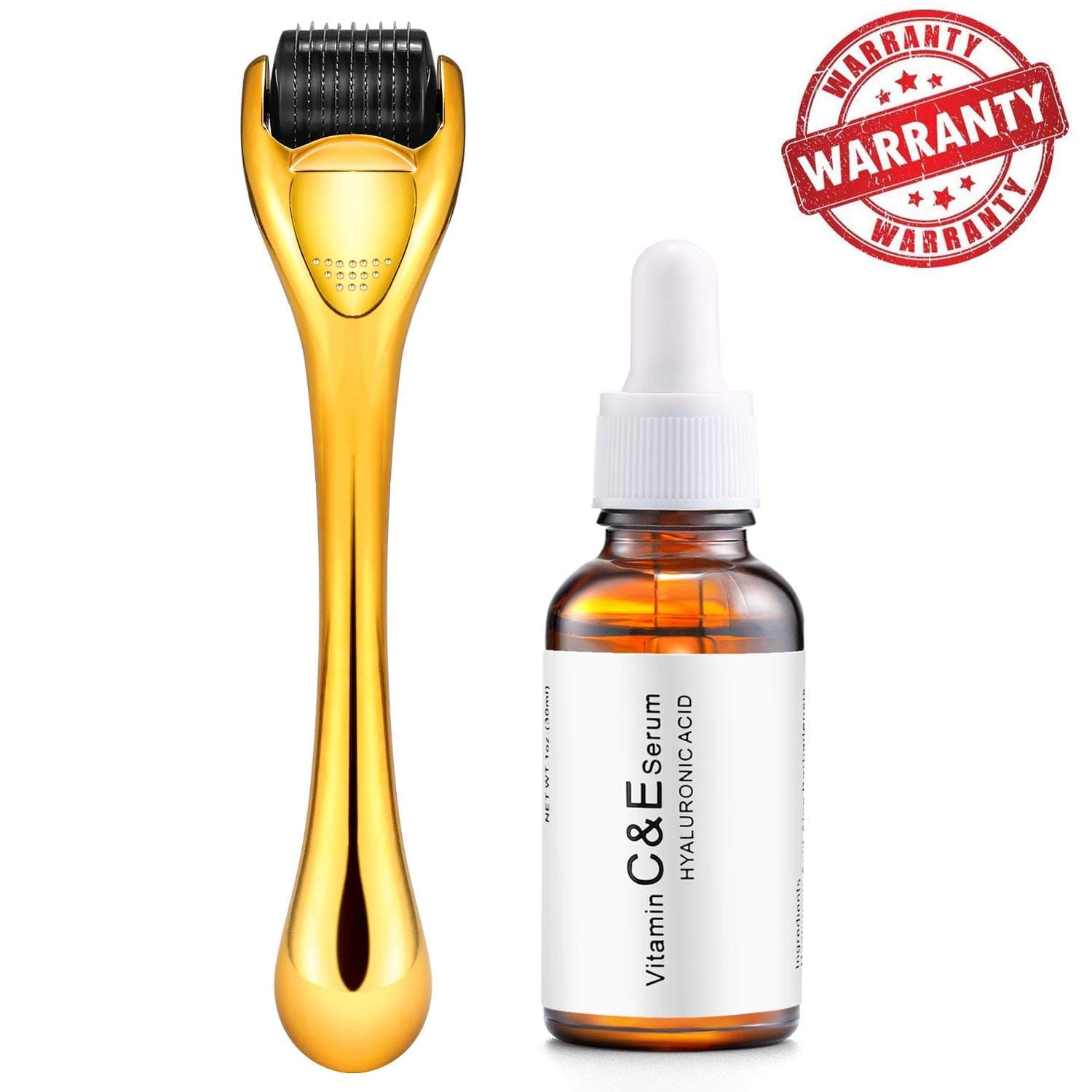 ENDIM Naturals Vitamin C Serum for Face, Topical Facial Serum with Hyaluronic Acid & Vitamin E, 1oz + Derma Roller 0.25mm Beauty Skin Care Tool Micro Roller