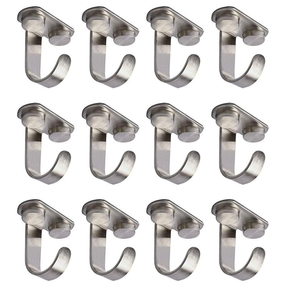 12Pcs Stainless Steel Top Hook J Type Hook - Heavy Duty Screw Mounted Hanging Basket Potted Hook, Towel Hook for Closet, Bathroom, Kitchen Cabinet, Garage - Utility Organizer in Brushed Finish