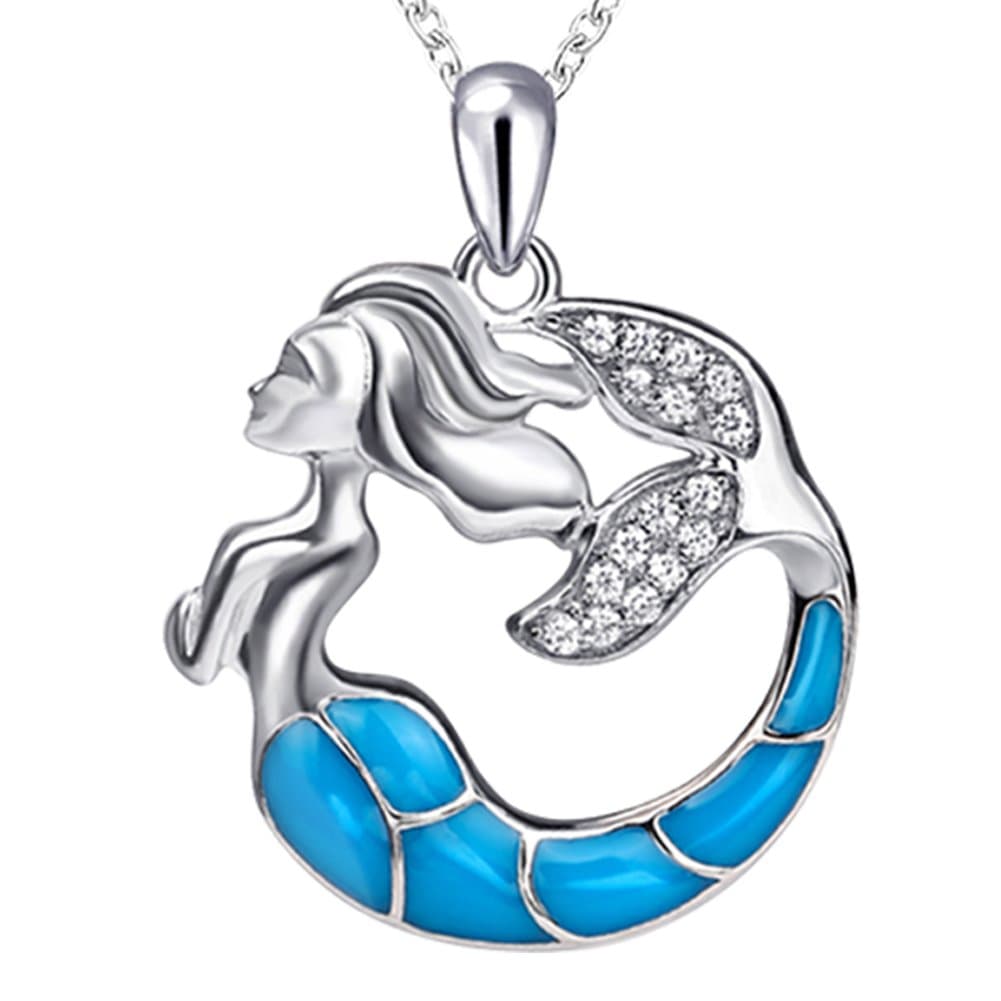 APOTIE S925 Sterling Silver Daughter of the sea Mermaid Necklace Pendant gift for women
