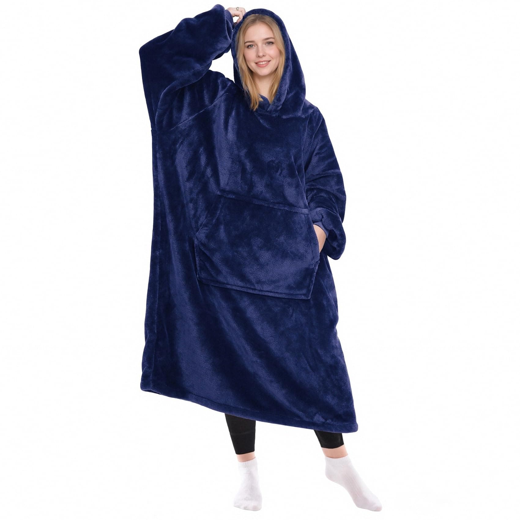 KPBLIS Wearable Blanket Hoodie Gifts for Women Men, Cozy Hoodie Blankets Sweatshirt Christmas Birthday Gifts for Women Mom Wife, Warm Fleece Hooded Blanket with Sleeves for Adults, Navy