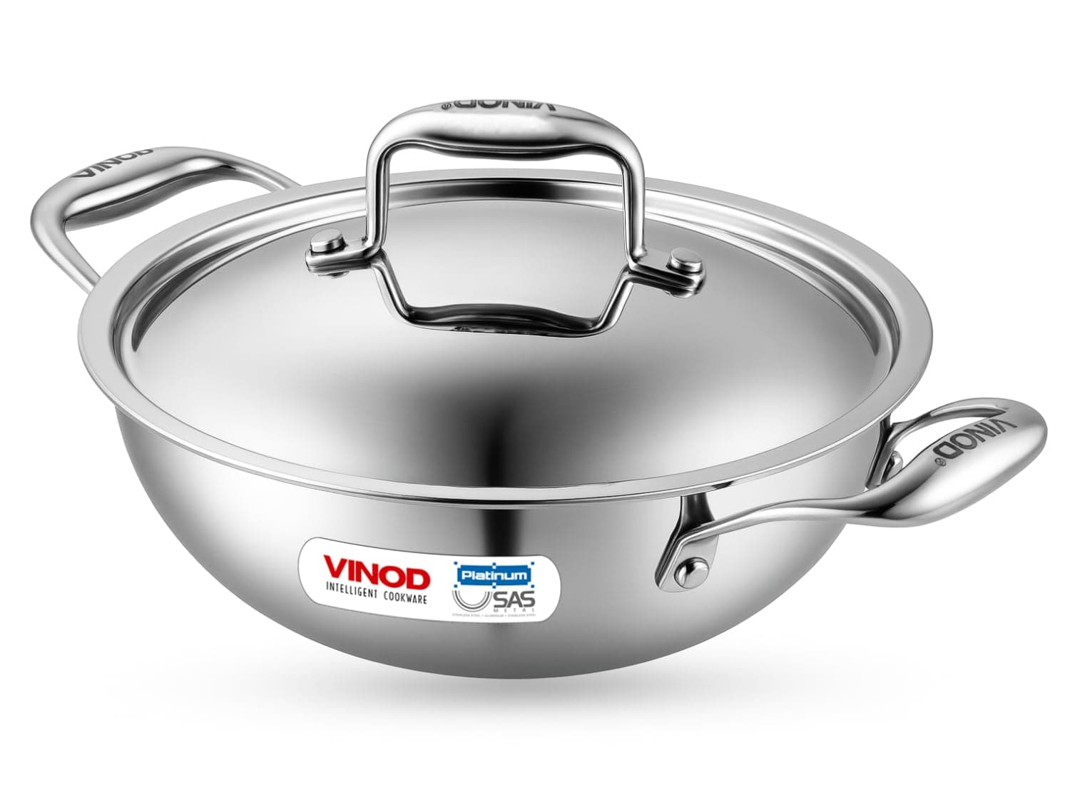 Vinod Platinum Triply Stainless Steel Kadai with Lid - 26 cm,3.2 L (Induction Friendly)