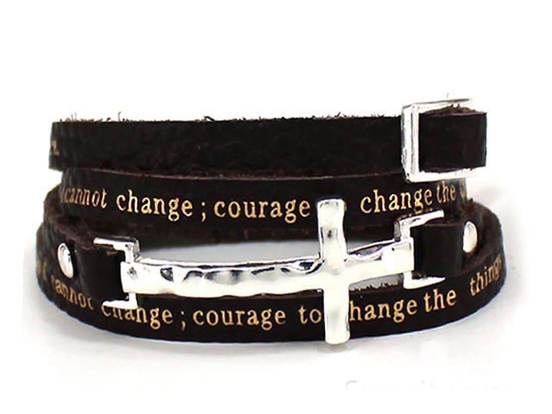4031163 Serenity Prayer Leather Wrap Bracelet with Cross AA Al anon 12 Step