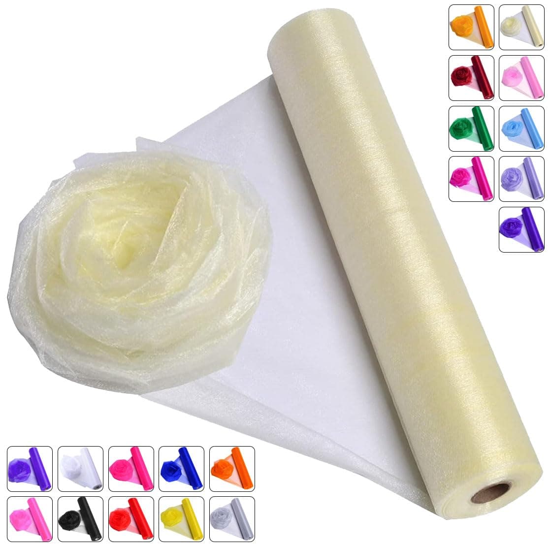 Crystal Organza Fabric Tulle - 16" by 50 Yards Sheer Fabric for Wedding Party Decoration Bridal Shower Tutu Roll Netting Spool Ribbon Wrapping (Ivory)