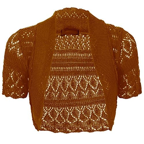 Thever Women Short Sleeve Knitted Crochet Shrug Bolero Cardigan Ladies Crop Top (S(6-8), Rust)