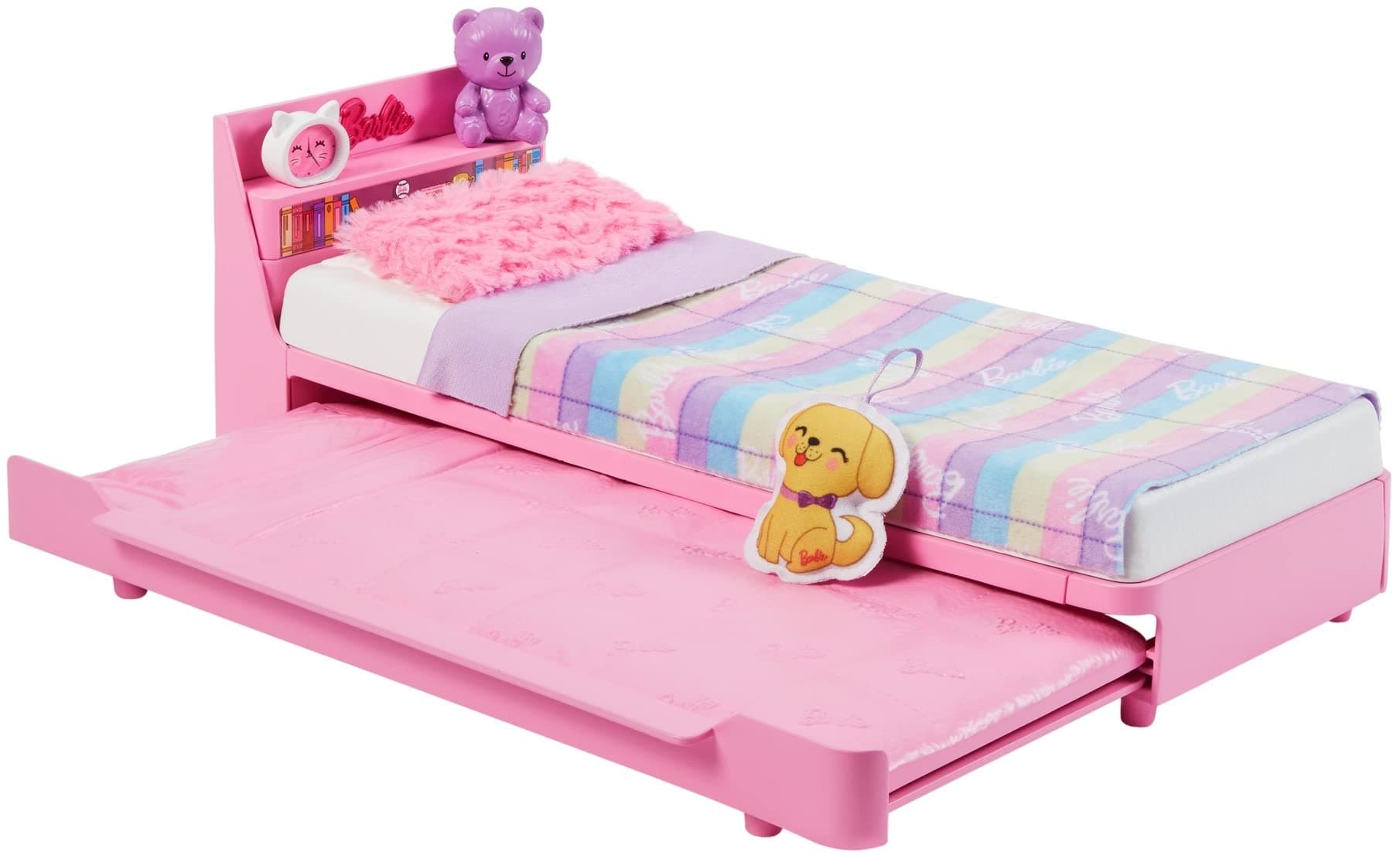Barbie Bedtime Playset for Preschoolers, My First Bedtime Playset and Accessories, Preschool Toys and Gifts, My First Trundle Bed, Plush Puppy Piece, from 3 Years, HMM64