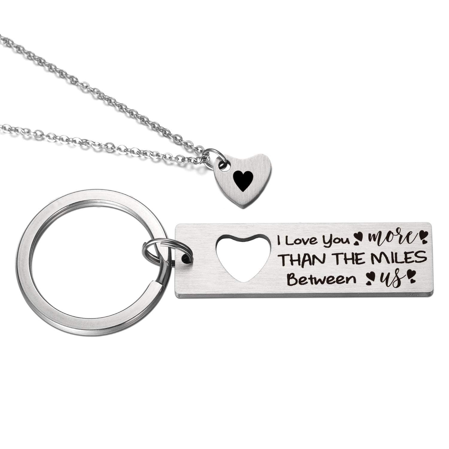 Distance Relationship Long Distance Relationships Gifts Long Distance Relationship Necklace & Keychain - I Love you More Than the Miles Between Us Keychain, Dainty Heart Necklace