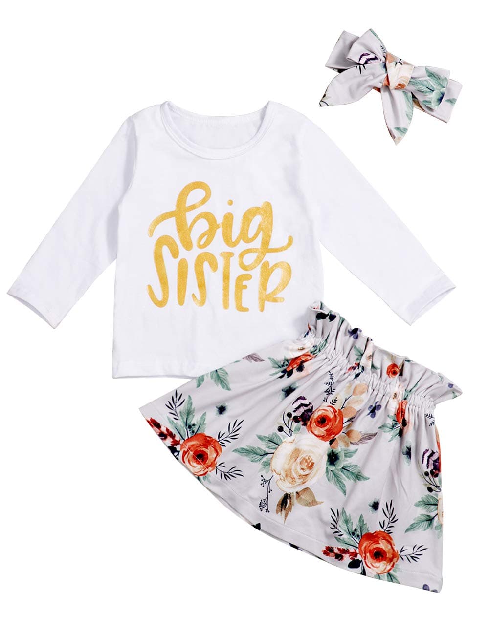 Toddler Baby Girls Little Sister Romper Big Sister T-Shirt Tops Matching Outfits Set Floral Tutu Skirt and Pants