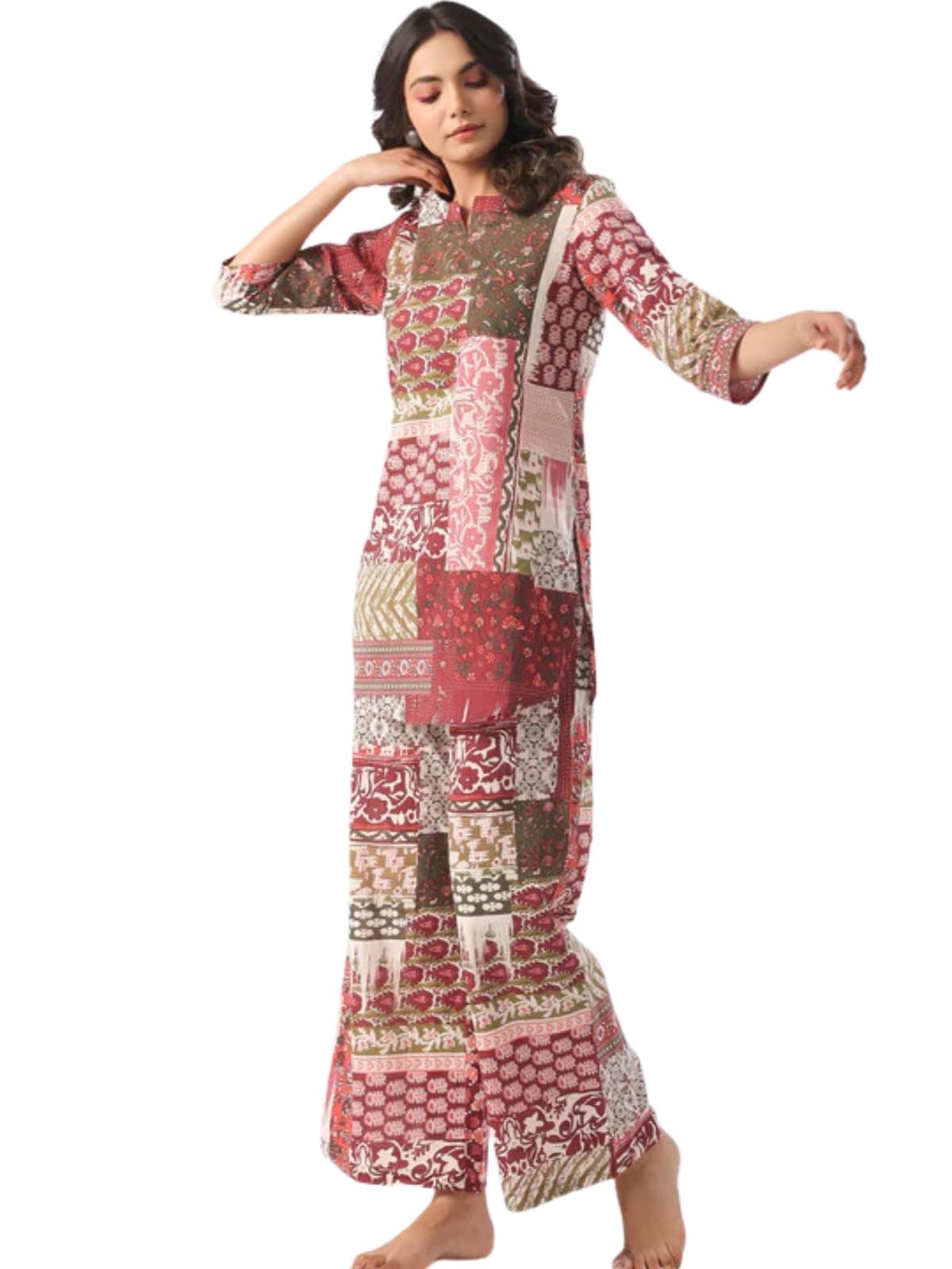 Leriya Fashion Kurta Set for Women - Ethnic Co Ord Set, Casual and Fancy Rayon Printed Short Kurti With Pant Set (Small, Pink)
