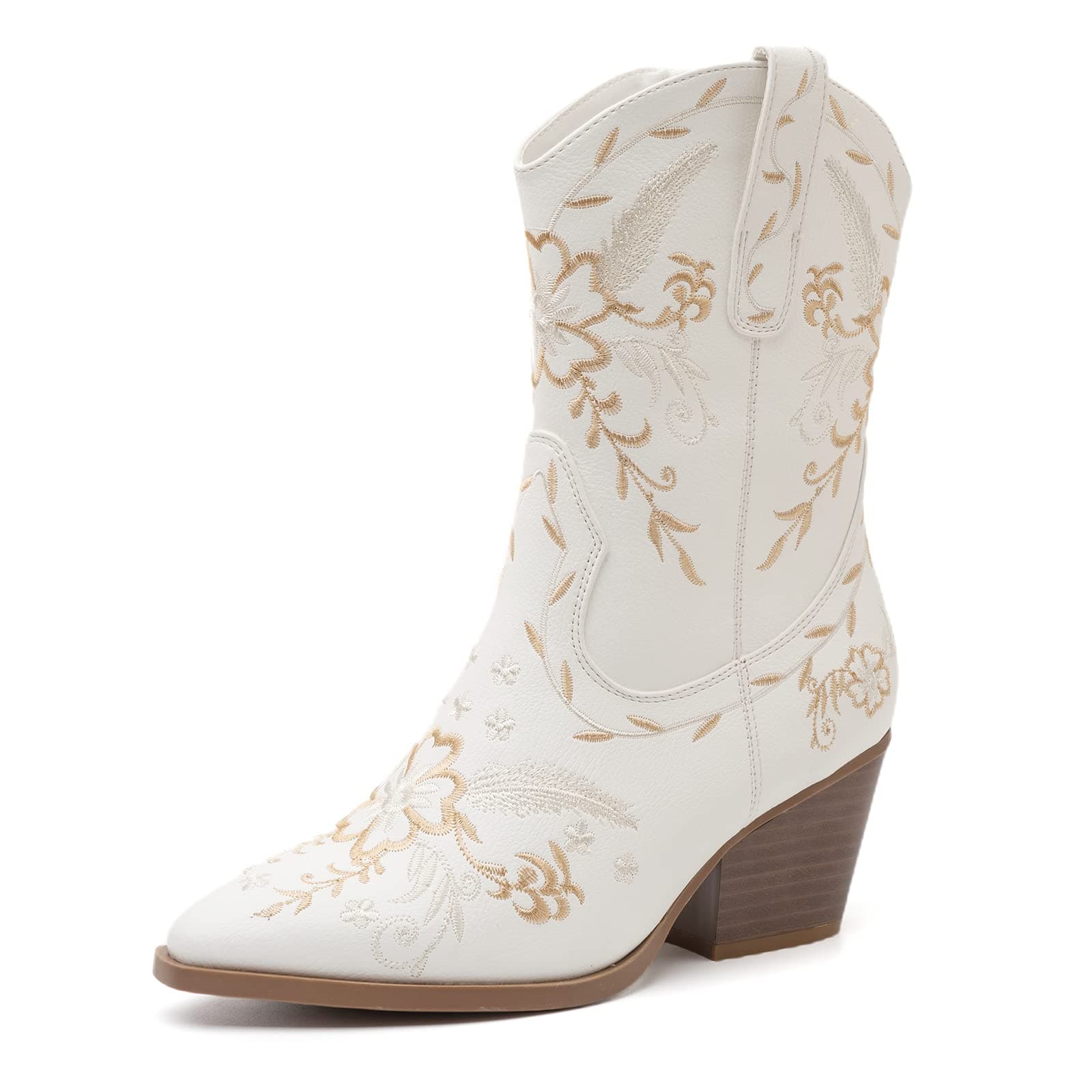 ANJOUFEMMEWestern Women's Cowboy Cowgirl Boots Embroidered Round-toe Mid-calf