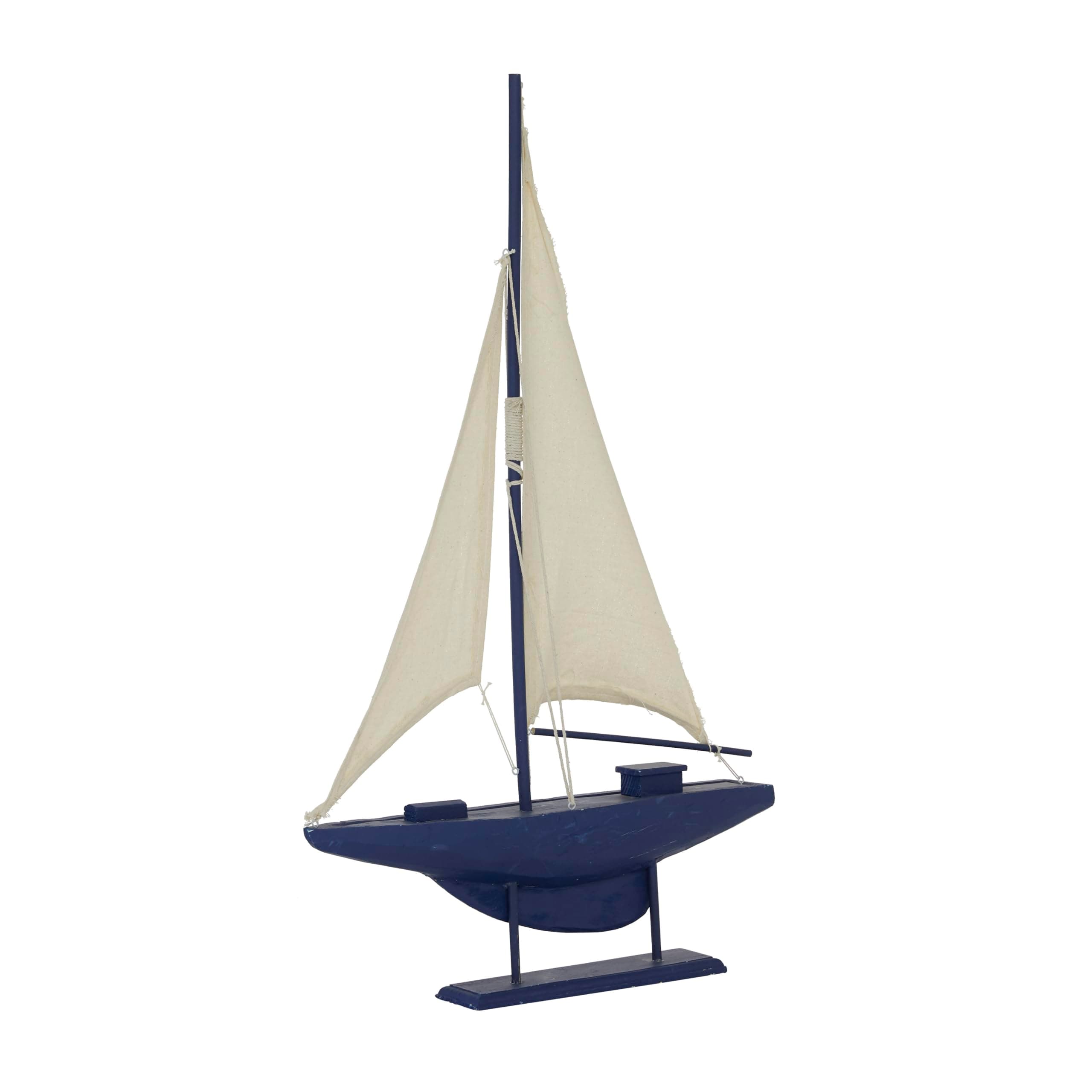Wood Sail Boat Decorative Sculpture Home Decor Statue with Lifelike Rigging, Accent Figurine 17" x 3" x 28", Dark Blue