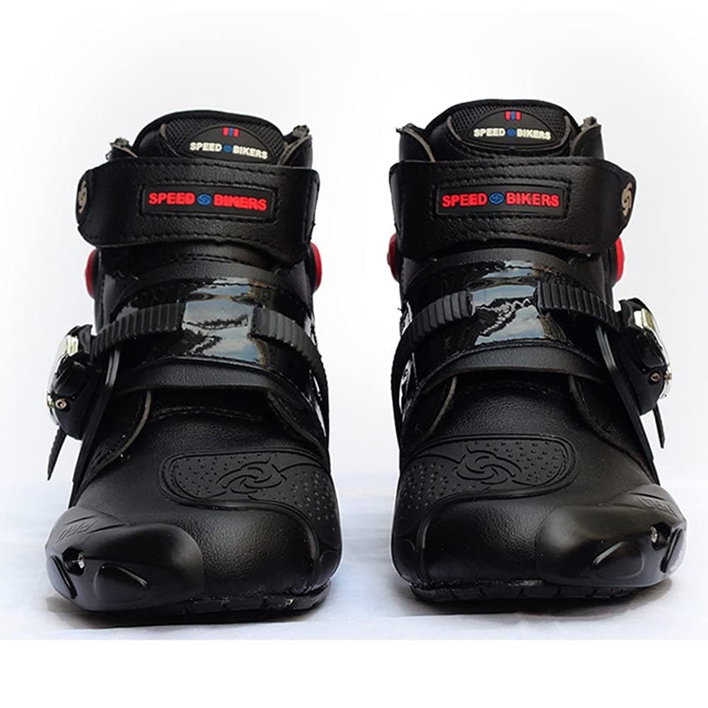 AOKUO Biker Boots Men Black - Motorcycle Boots, Motocross Boots With Attached Hard Shell Protectors, Touring Boots Made Of Leather With Velcro Fasteners (Size : EU46)