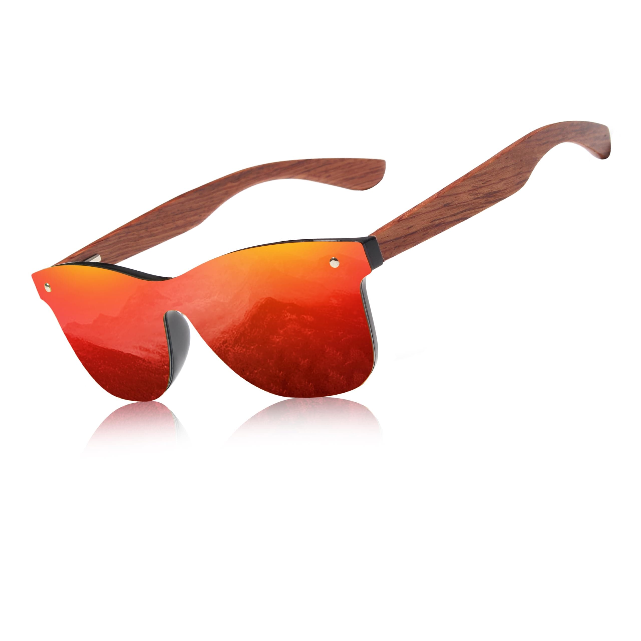 KINGSEVENWooden Sunglasses Polarized UV 400 Protection Mirrored Lenses Ultra Light Bubinga Frame B-5504