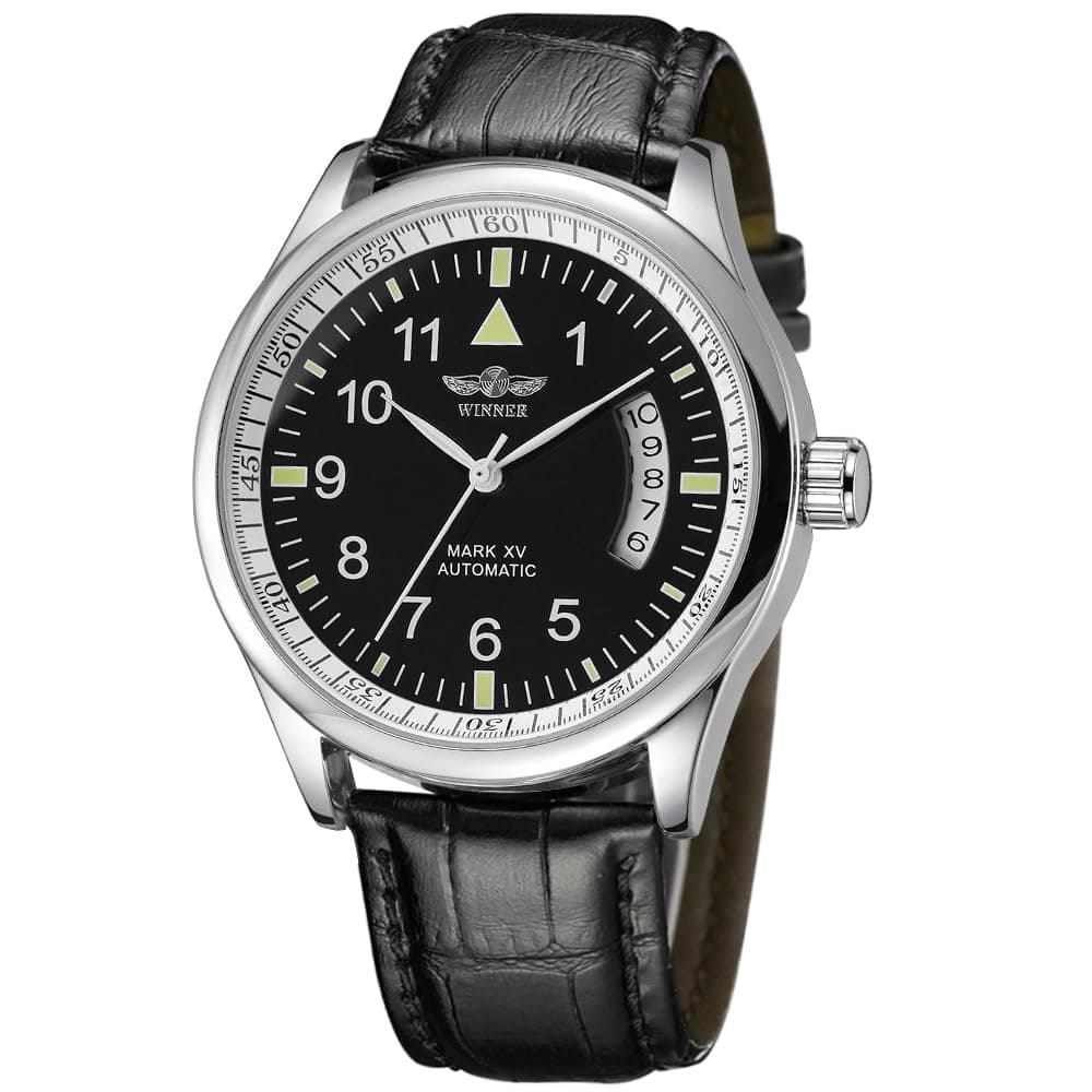 VIGOROSO Fanmis Men's Sport Day Date Black Leather Automatic Self Winding Watch