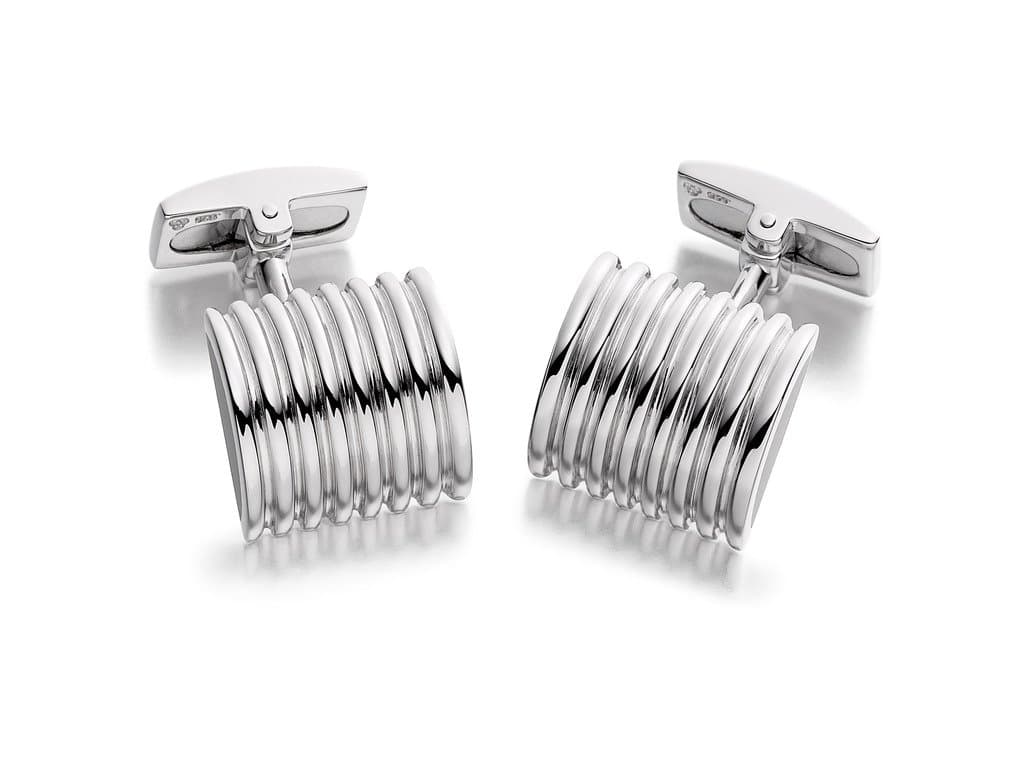 Genuine Hoxton London Mens Sterling Silver Ribbed Half Cylinder with Onyx Core Cufflinks Brand New